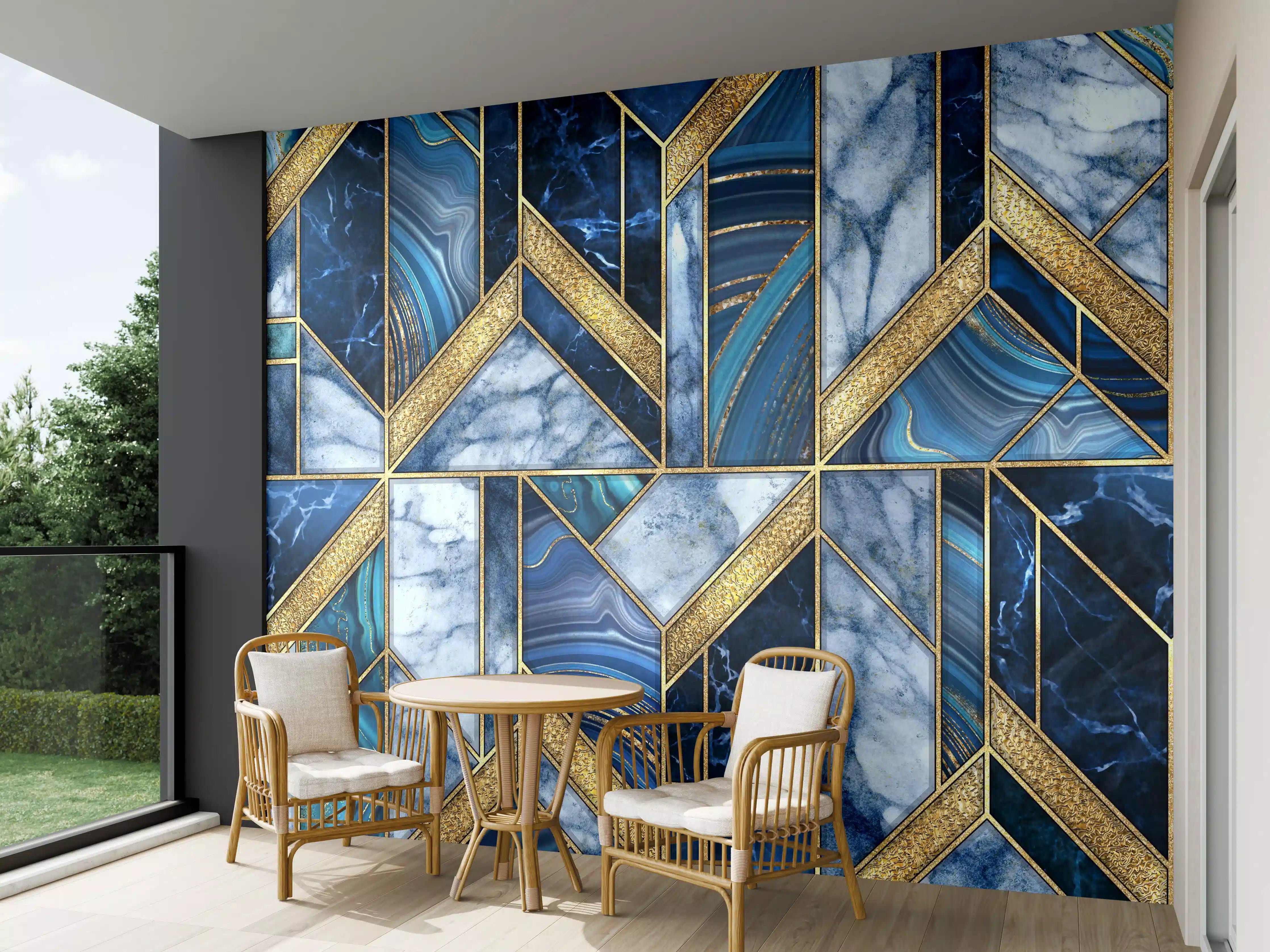 Wandverkleidung außen - Modernes Blau-Gold Mosaik