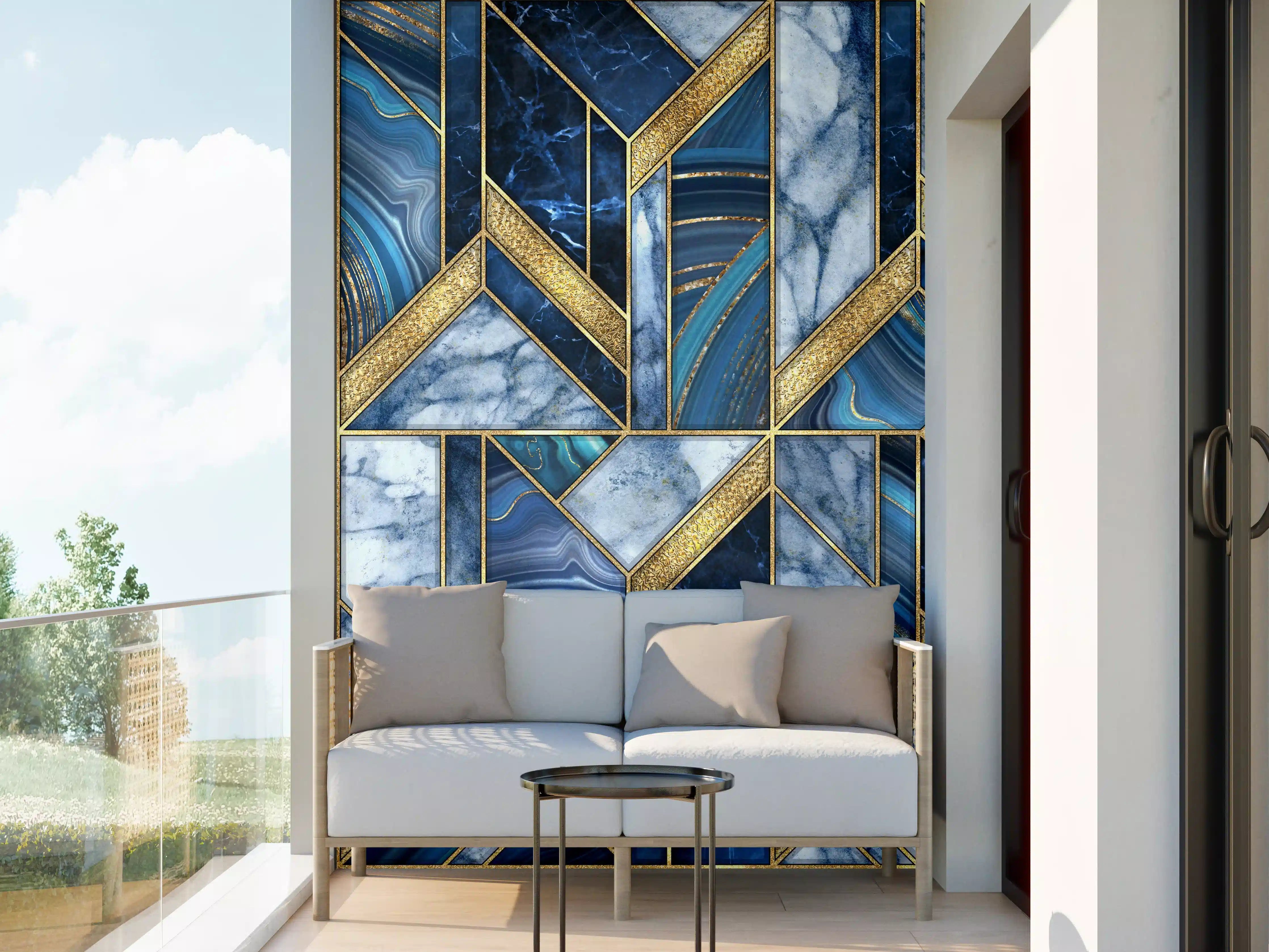 Wandverkleidung außen - Modernes Blau-Gold Mosaik