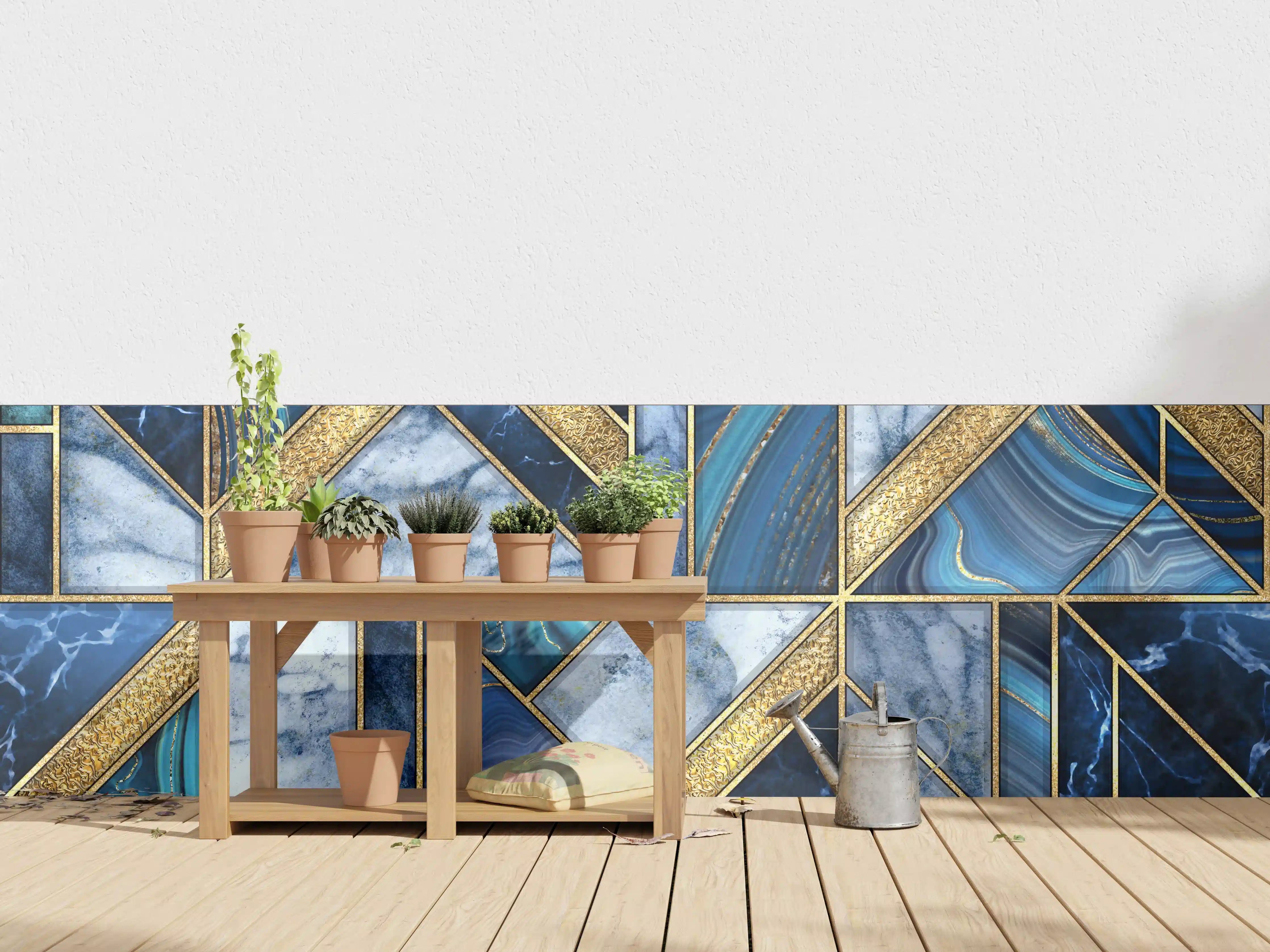 Wandverkleidung außen - Modernes Blau-Gold Mosaik