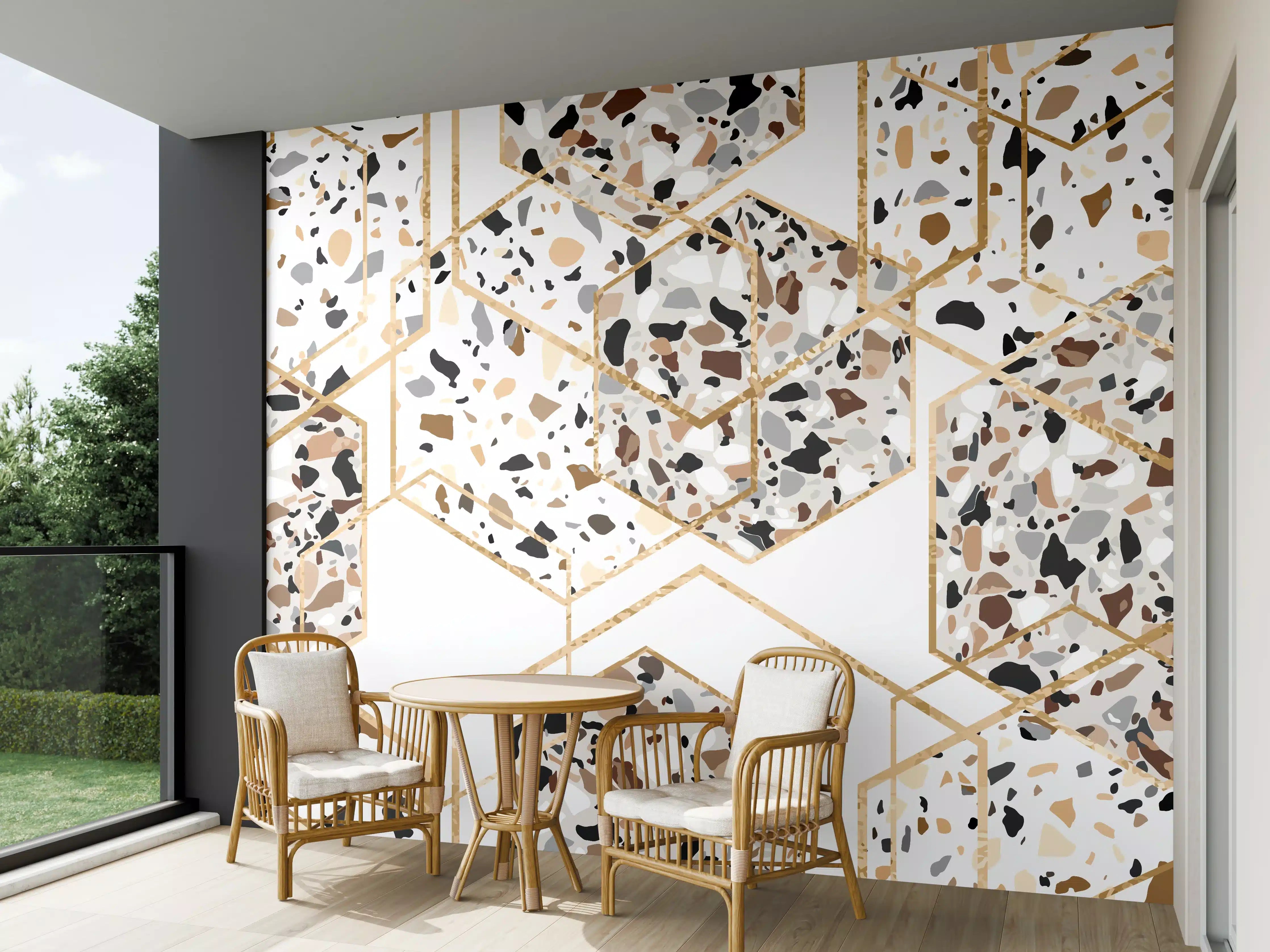 Wandverkleidung außen - Modernes Terrazzo-Gold-Muster