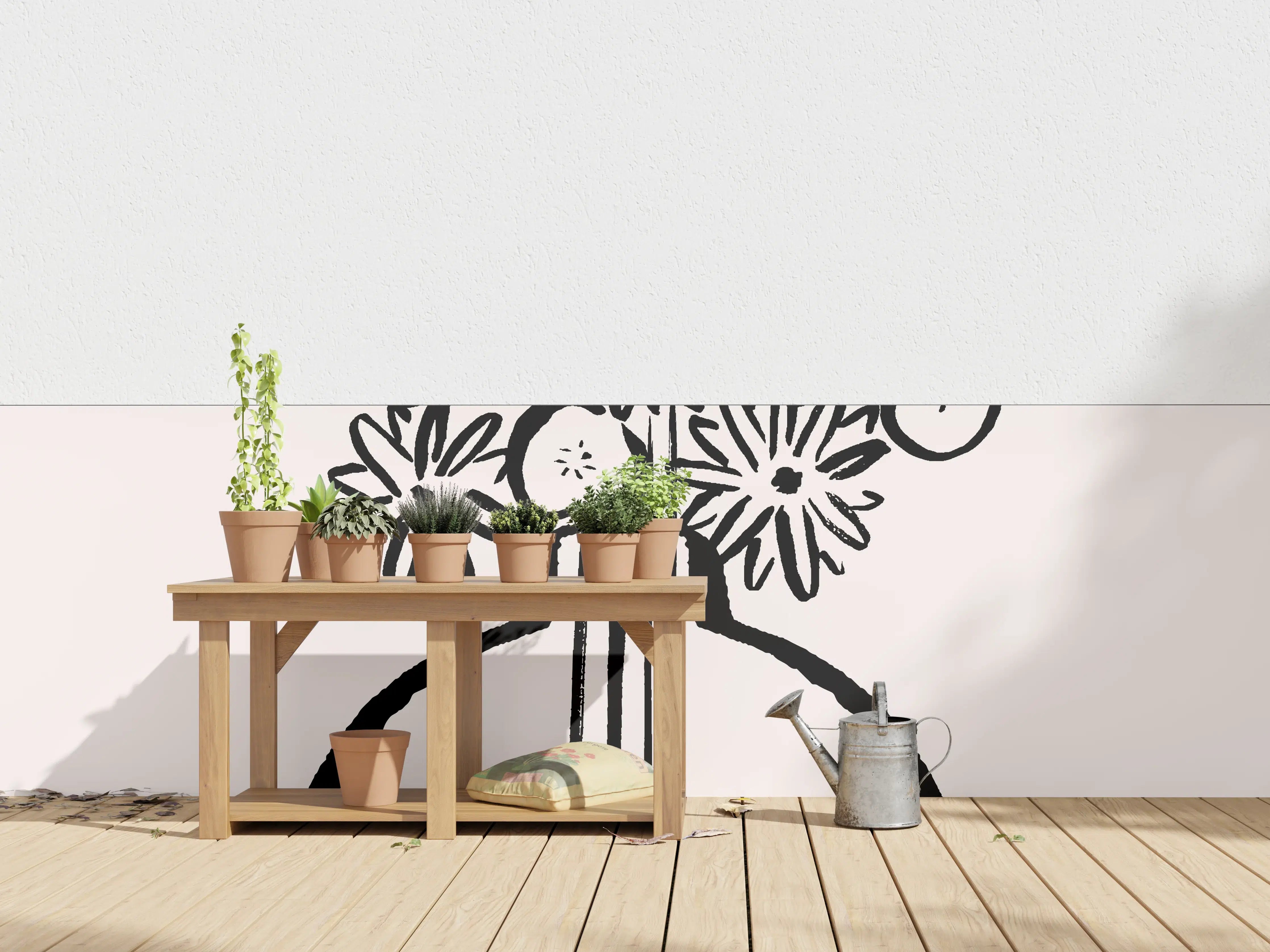 Wandverkleidung außen - Monochrome Blumenvase Schwarz-Weiß