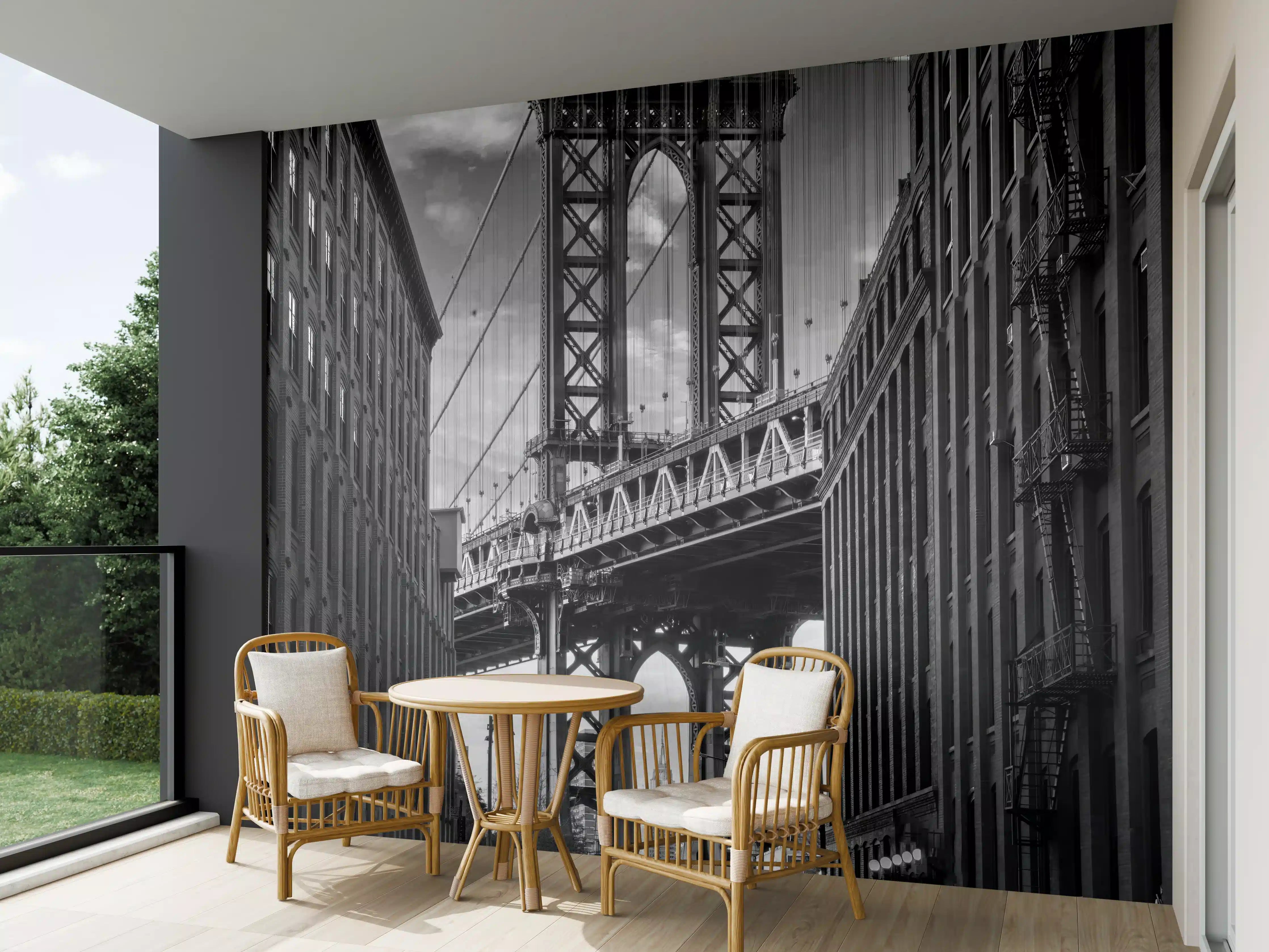 Wandverkleidung außen - Monochrome NYC Brückenszene