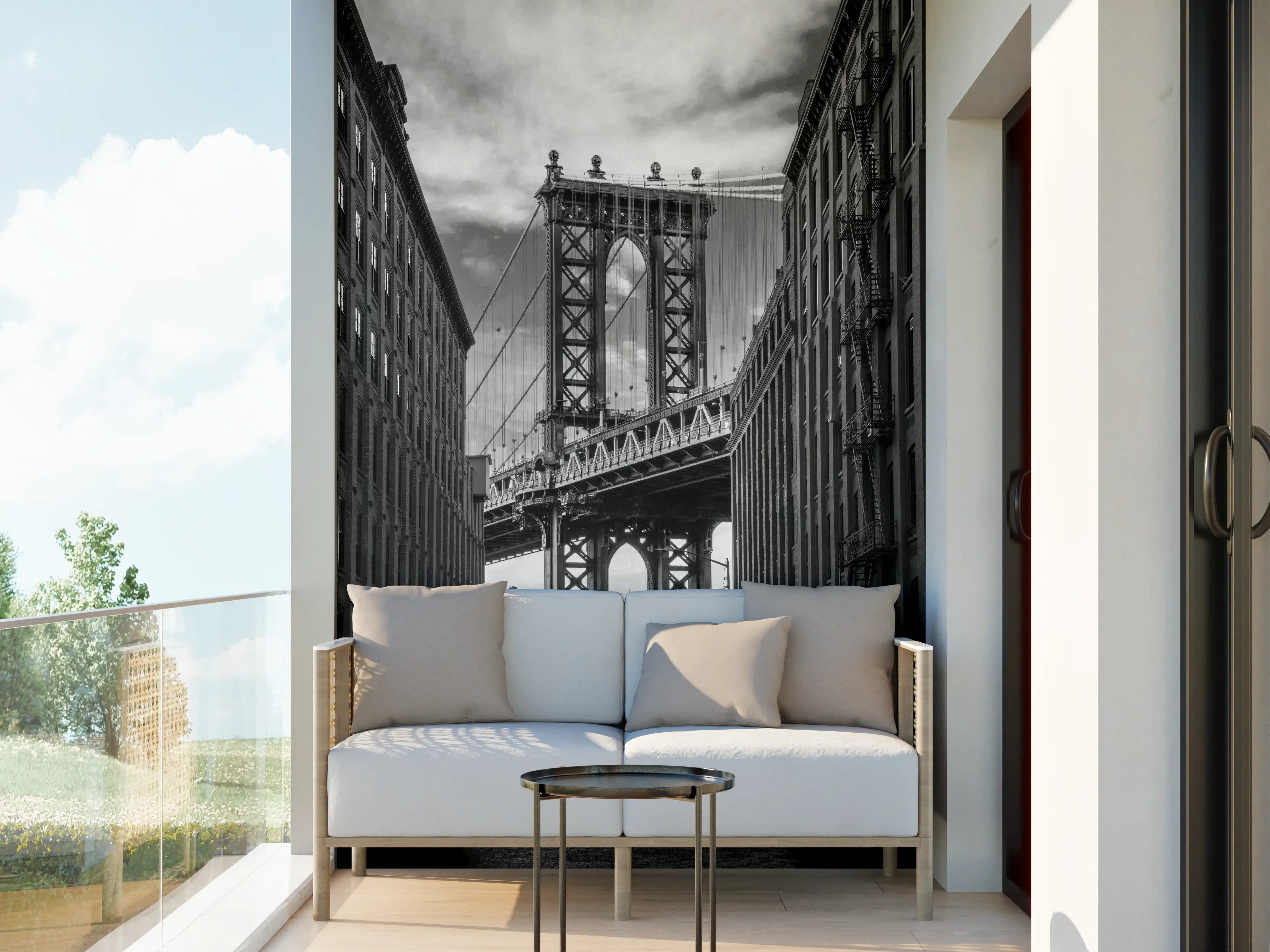 Wandverkleidung außen - Monochrome NYC Brückenszene