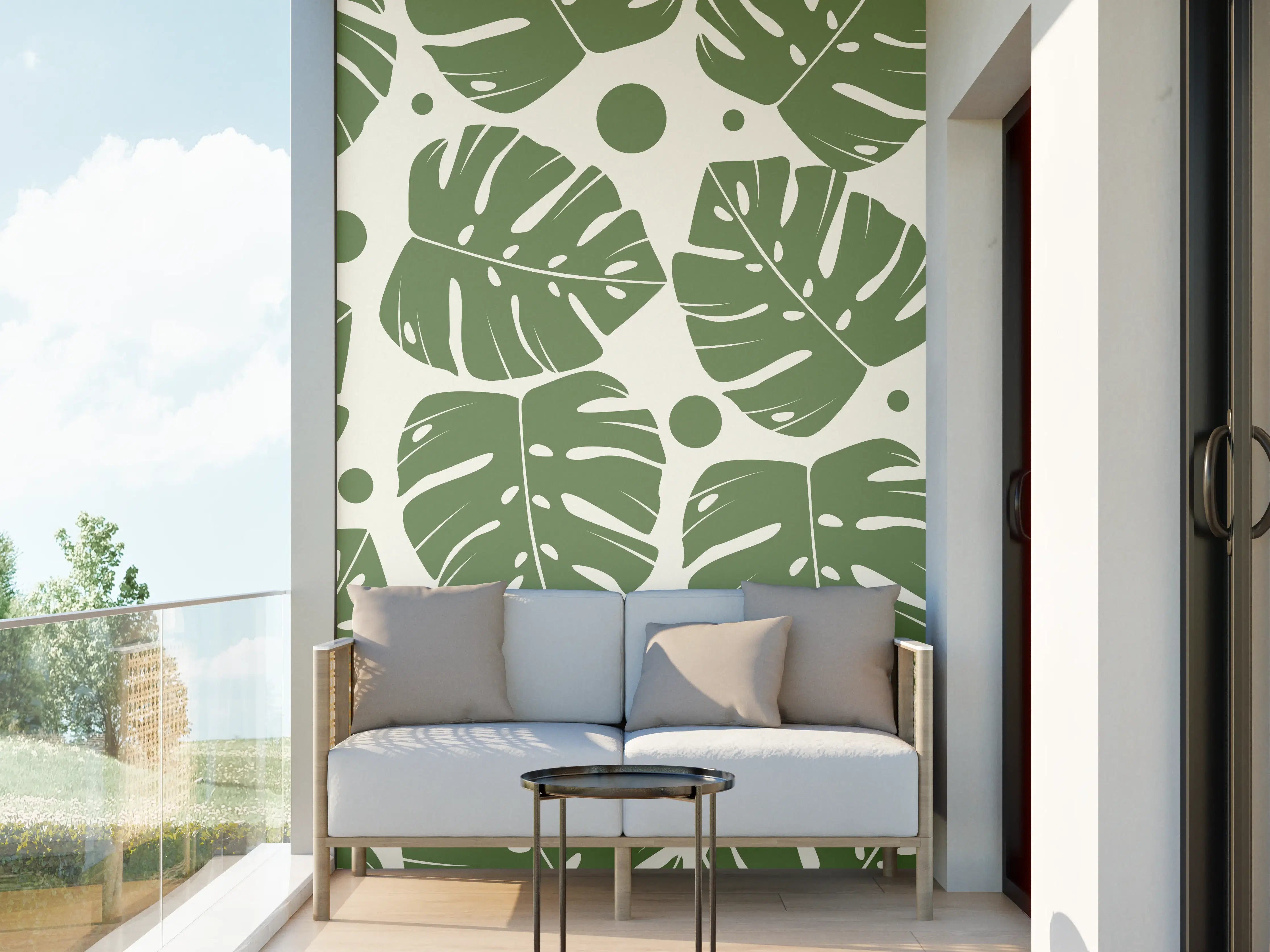 Wandverkleidung außen - Monstera-Blätter Cremegrün