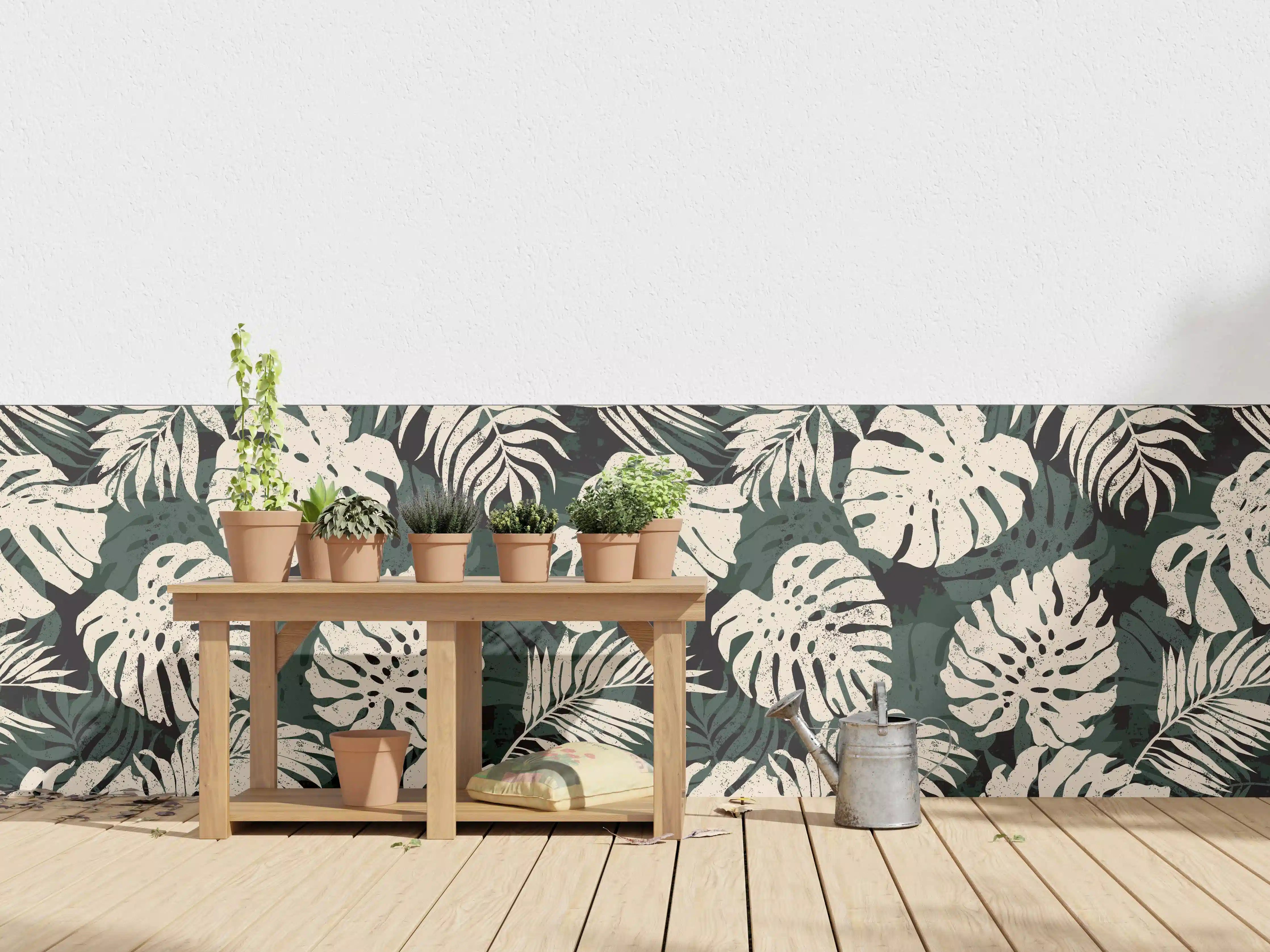 Wandverkleidung außen - Monstera Blattmuster Grün-Beige