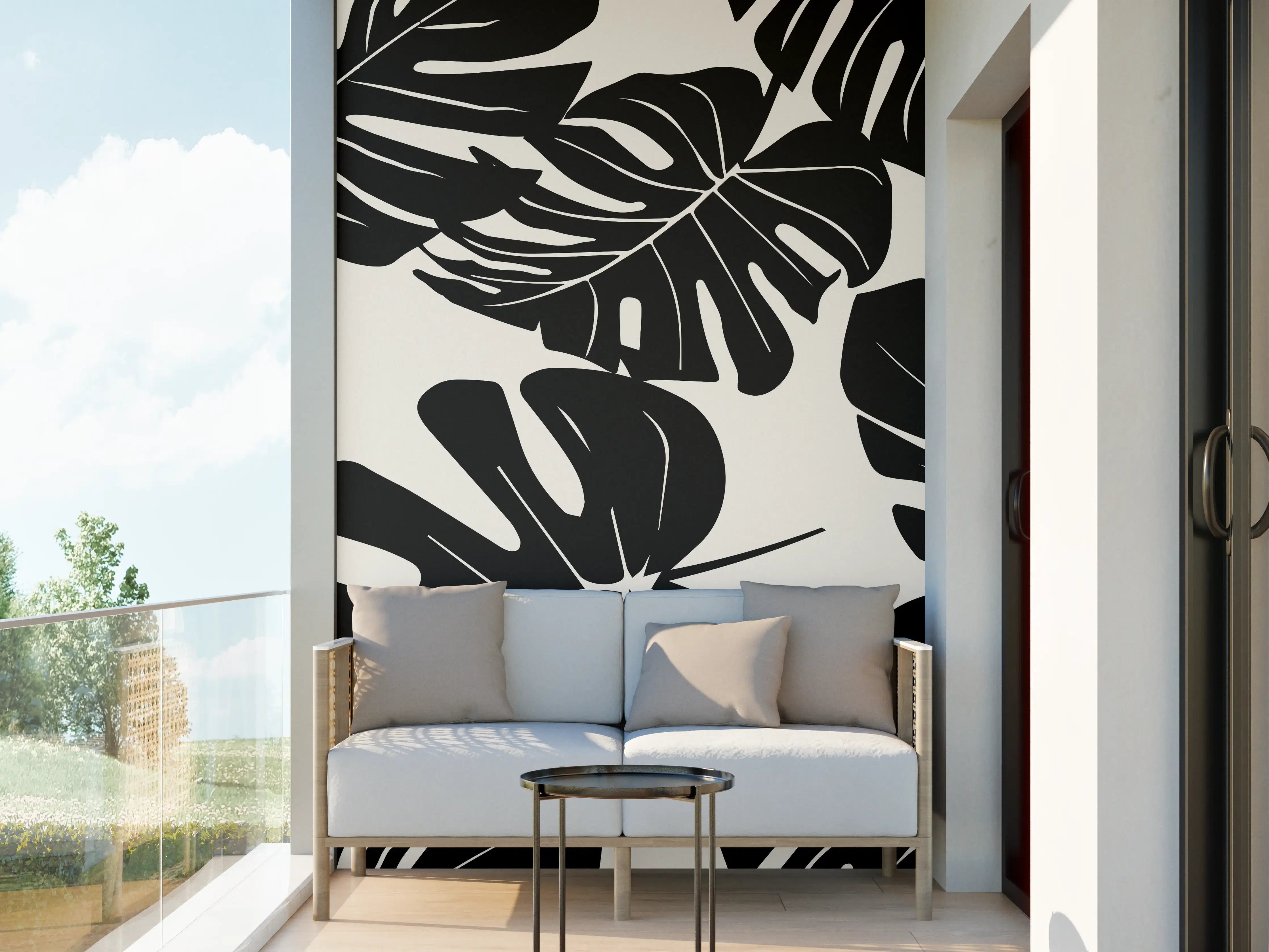 Wandverkleidung außen - Monstera Schwarz-Beige Muster