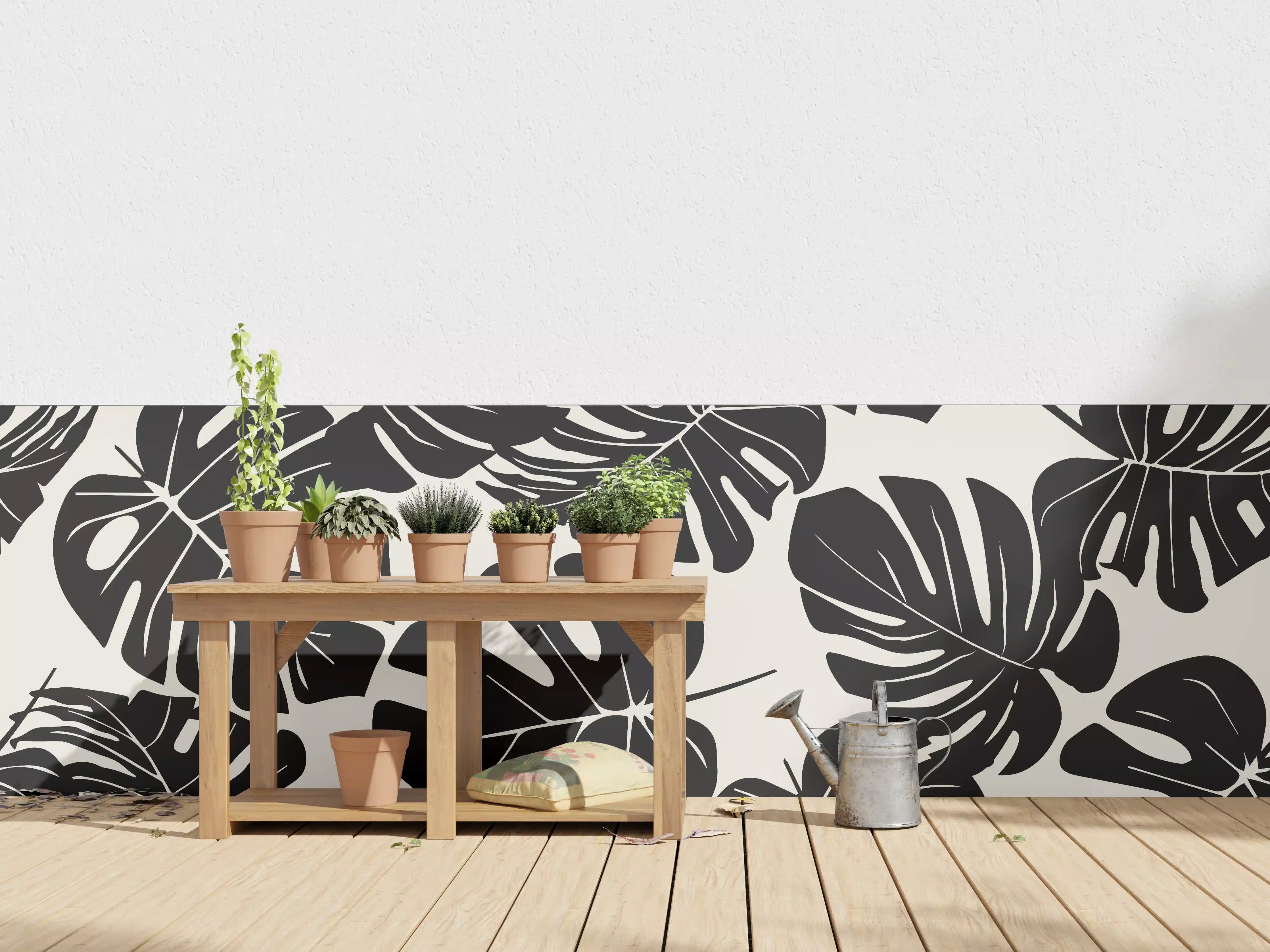 Wandverkleidung außen - Monstera Schwarz-Beige Muster