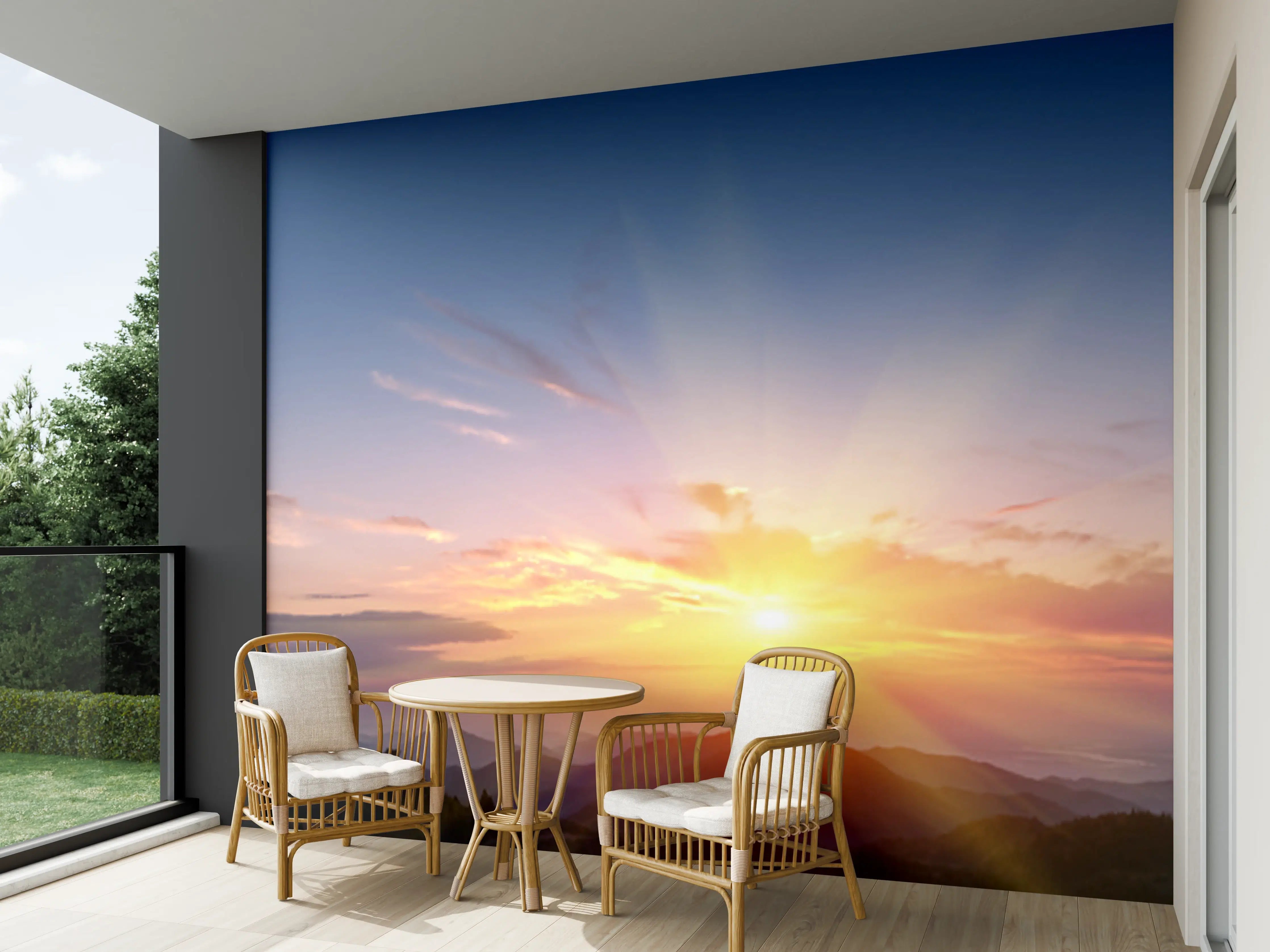 Wandverkleidung außen - Morgendämmerung über Berglandschaft