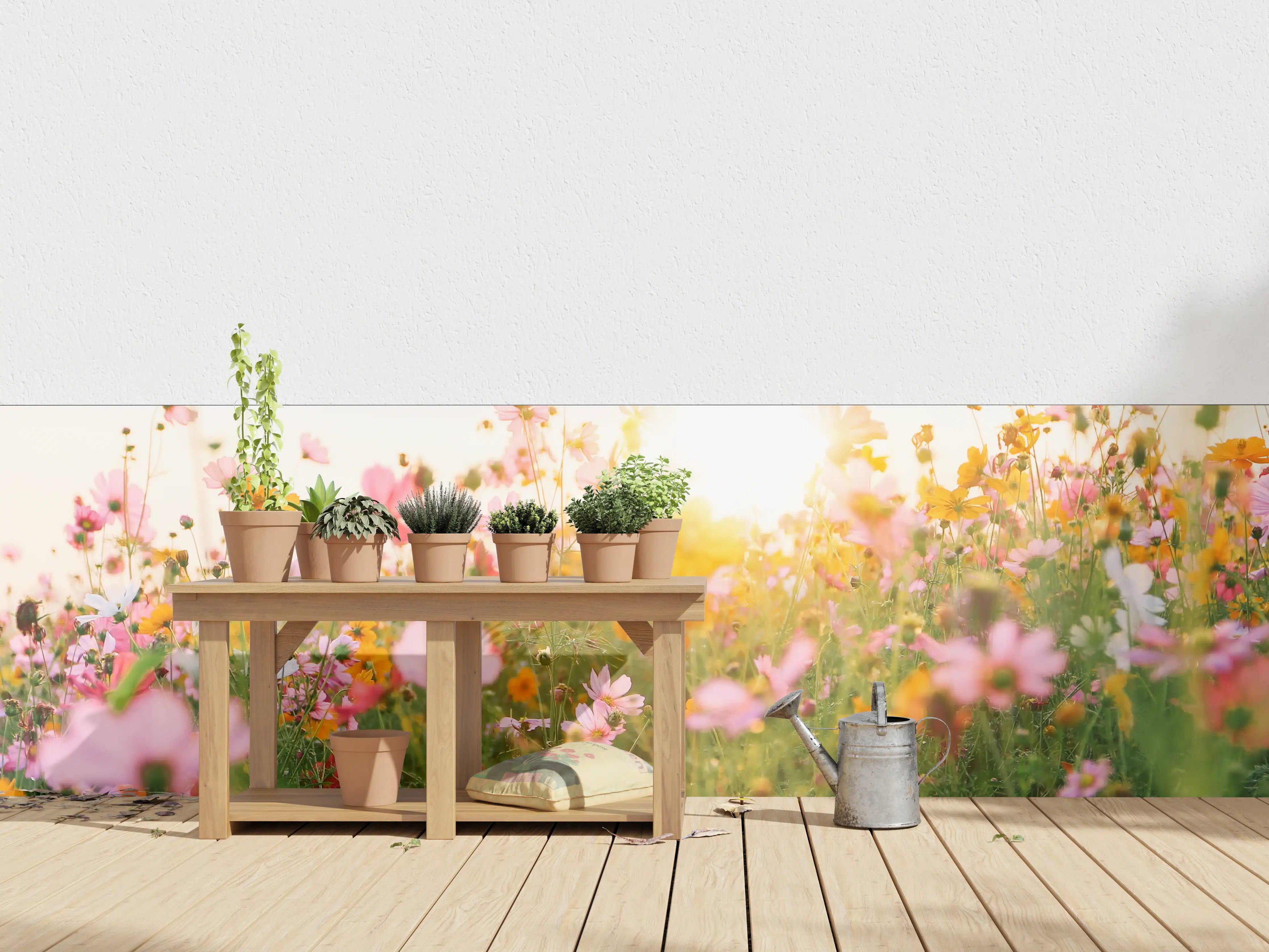 Wandverkleidung außen - Morgengrauen im Blumenfeld