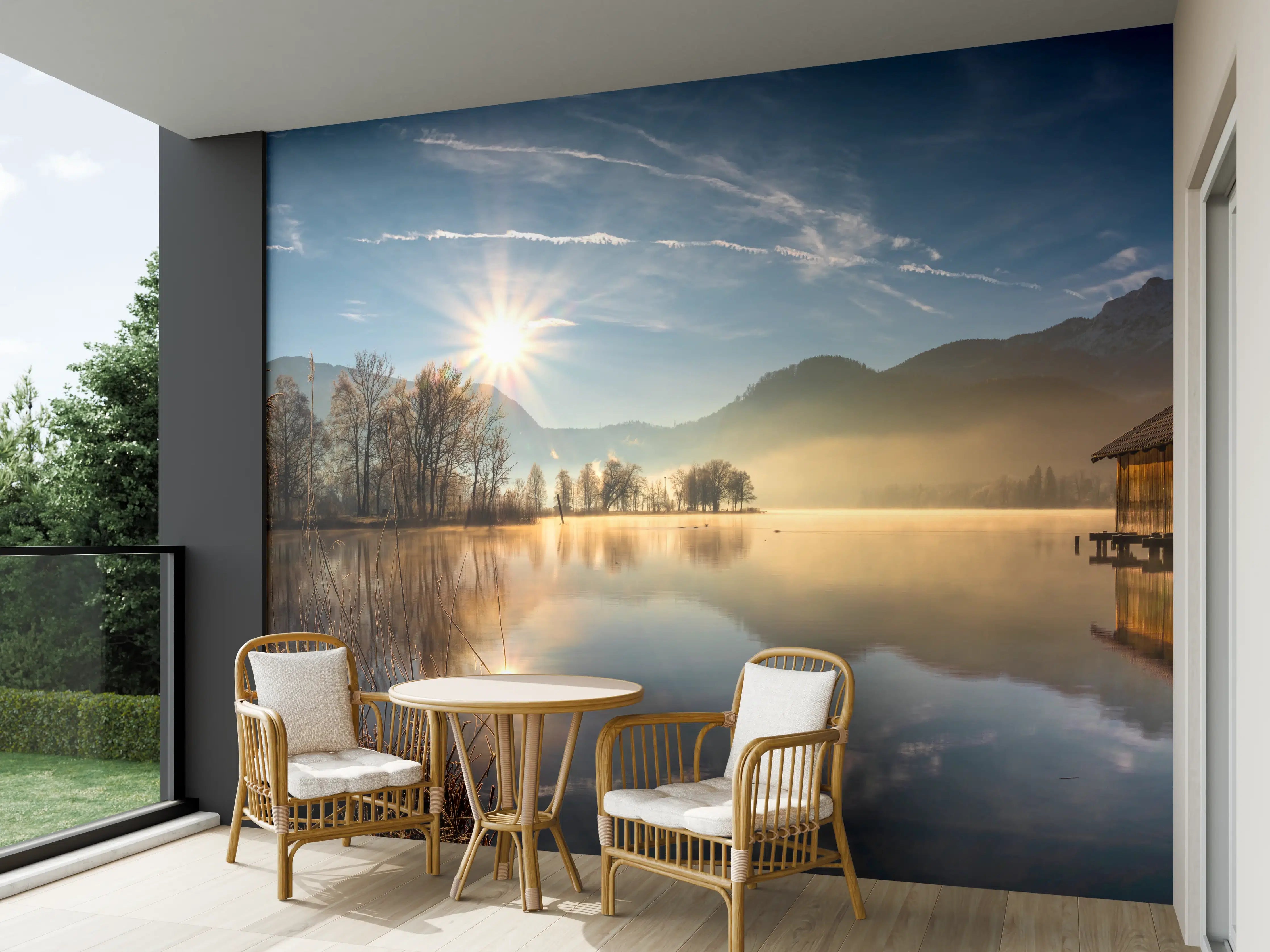 Wandverkleidung außen - Morgensonnenblick auf den Bayerischen Kochelsee