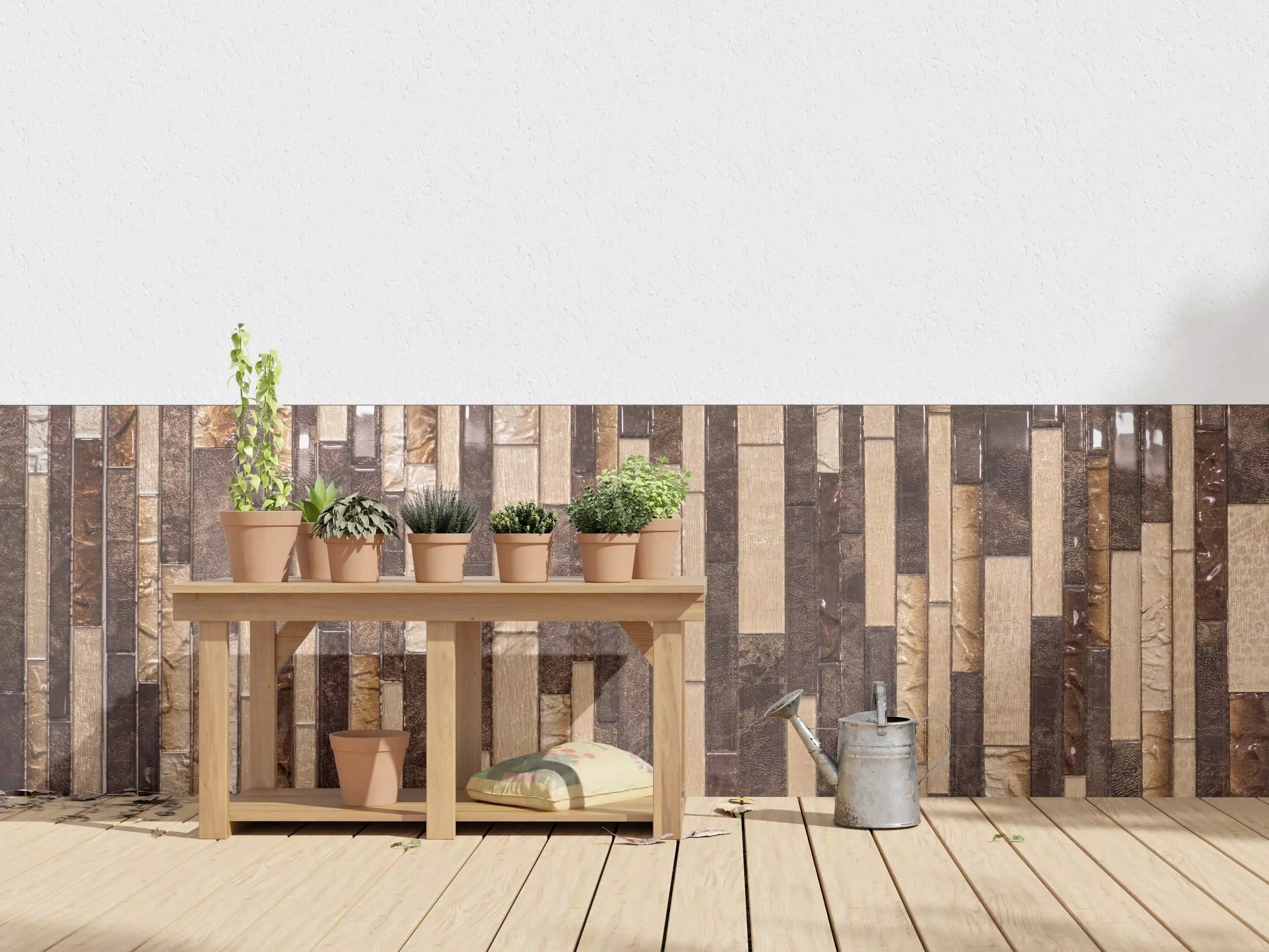 Wandverkleidung außen - Mosaik Holzoptik Braun Beige