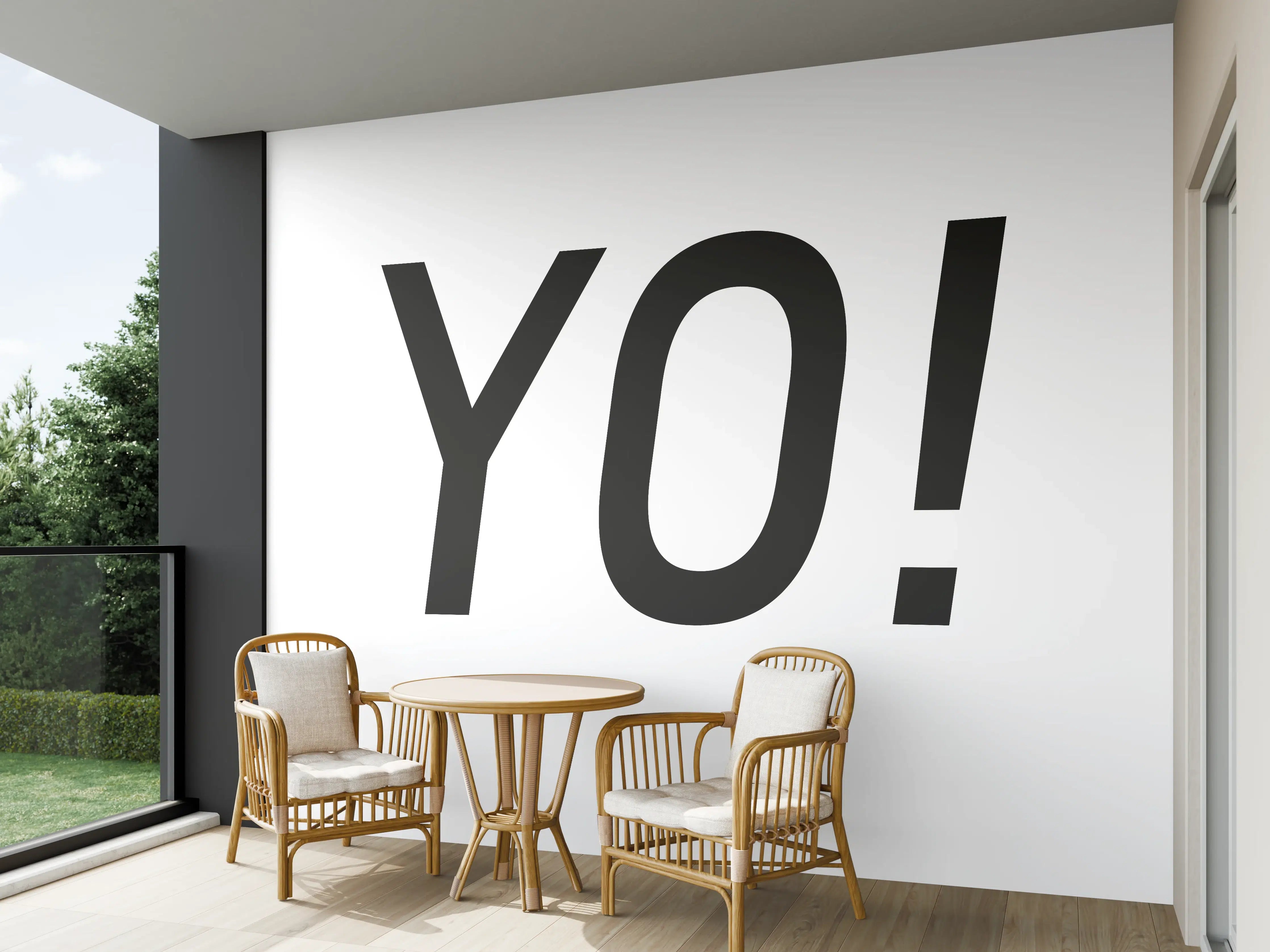 Wandverkleidung außen - Motivational 'YO!' Schwarz-Weiß-Design