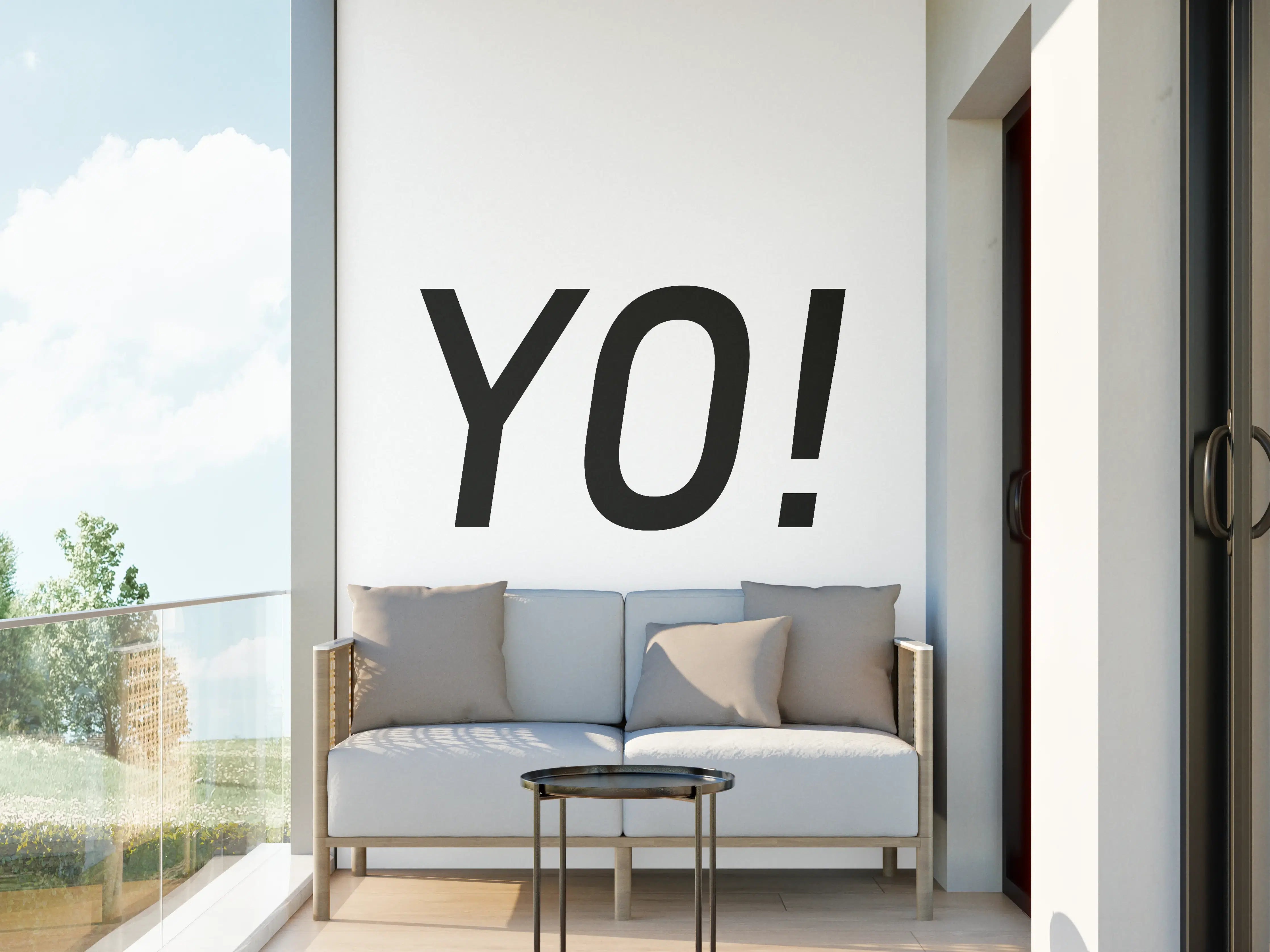 Wandverkleidung außen - Motivational 'YO!' Schwarz-Weiß-Design