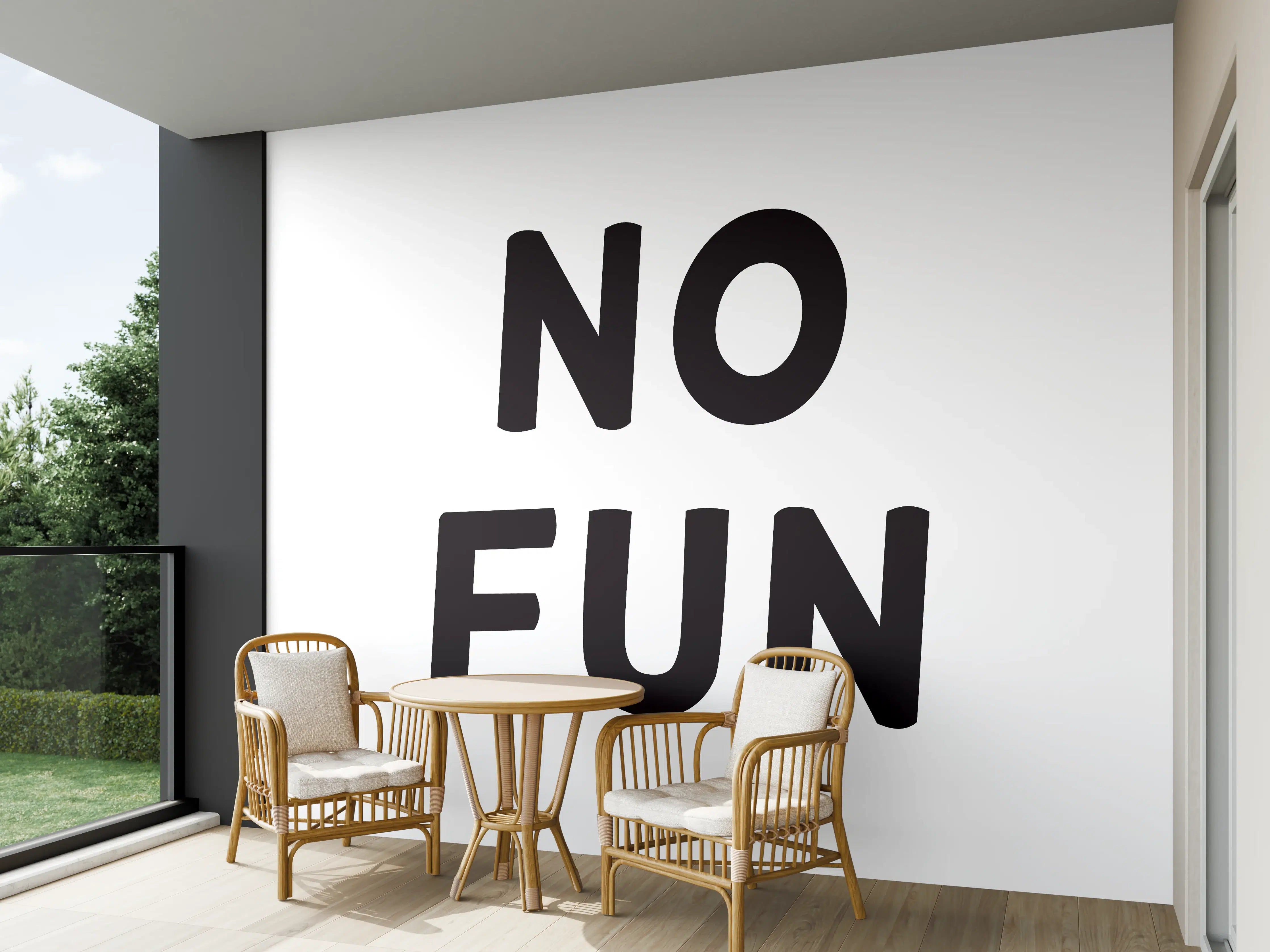 Wandverkleidung außen - Motivationaler 'No Fun' Schriftzug