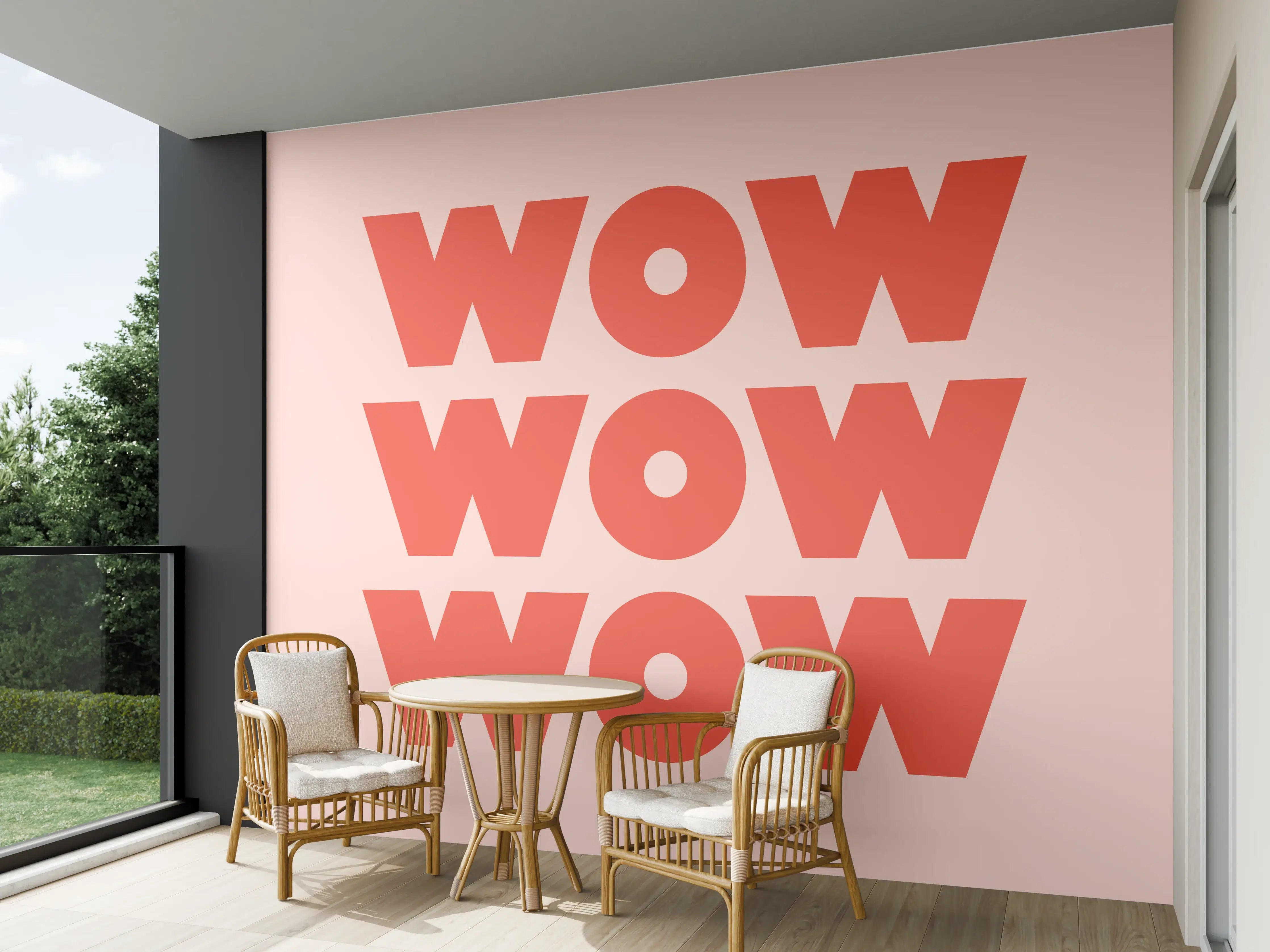 Wandverkleidung außen - Motivationaler 'WOW' Typografie-Print
