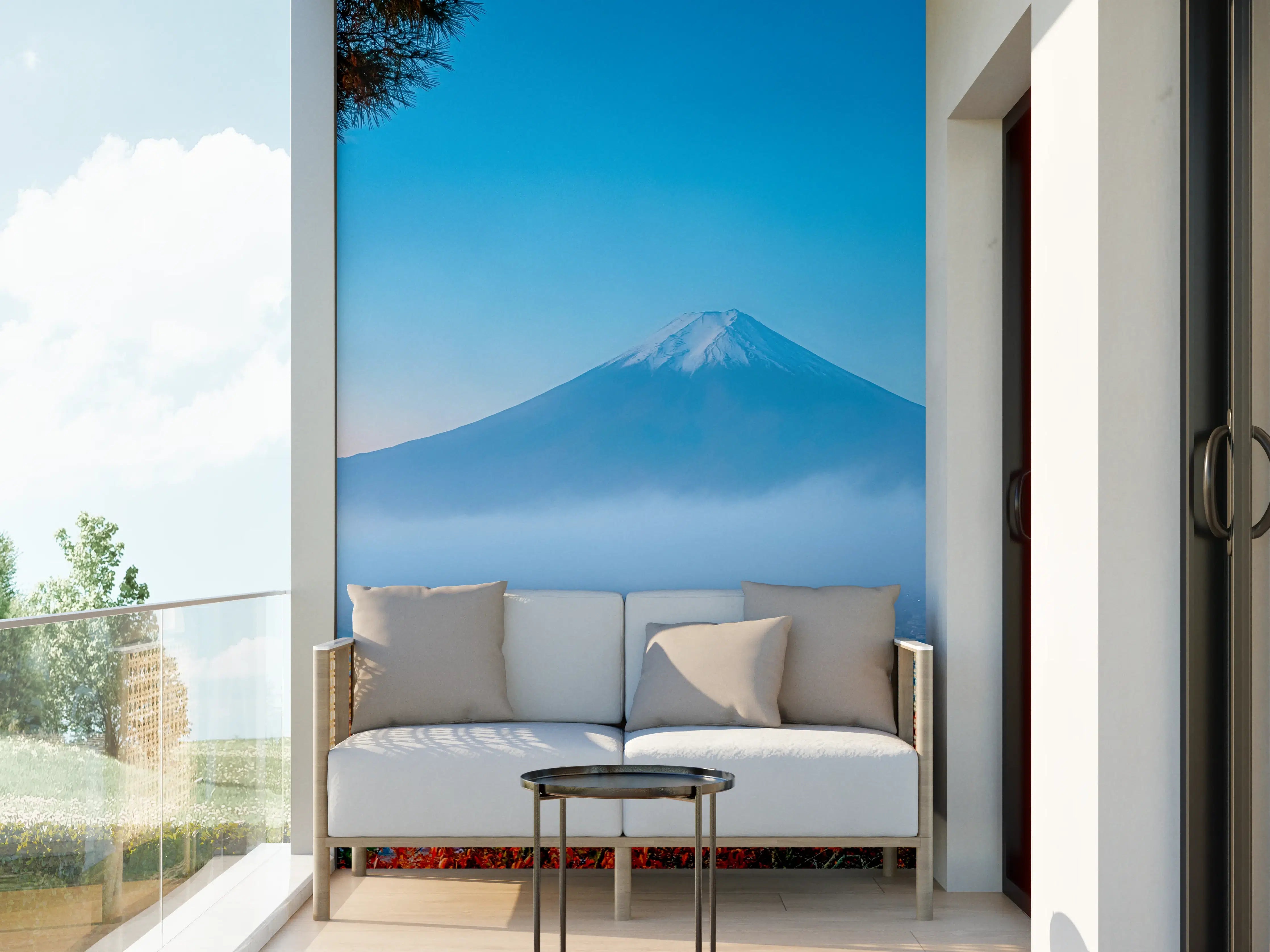 Wandverkleidung außen - Mount Fuji mit Pagode im Herbst