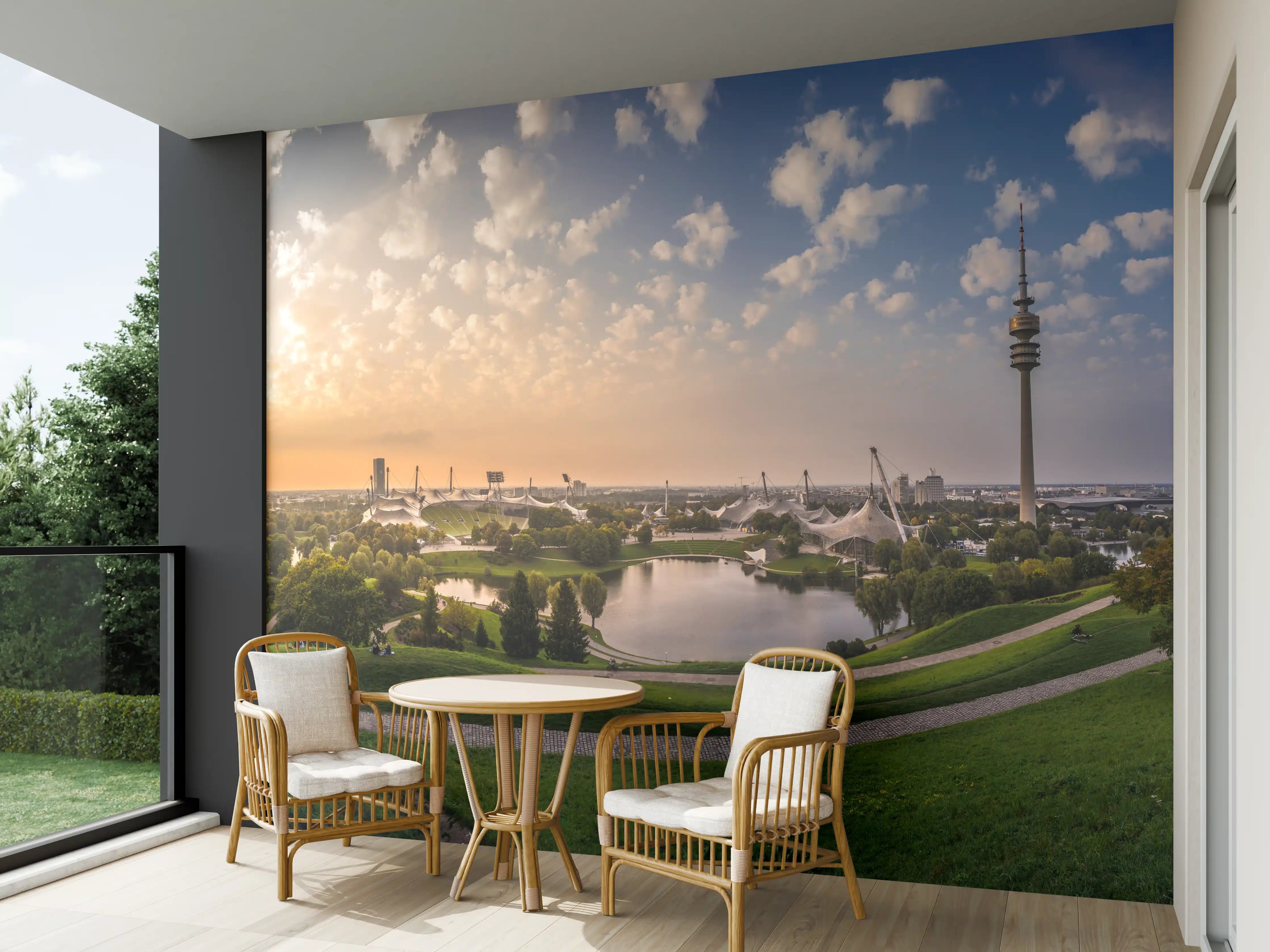 Wandverkleidung außen - München Olympiaberg mit Sonnenuntergang