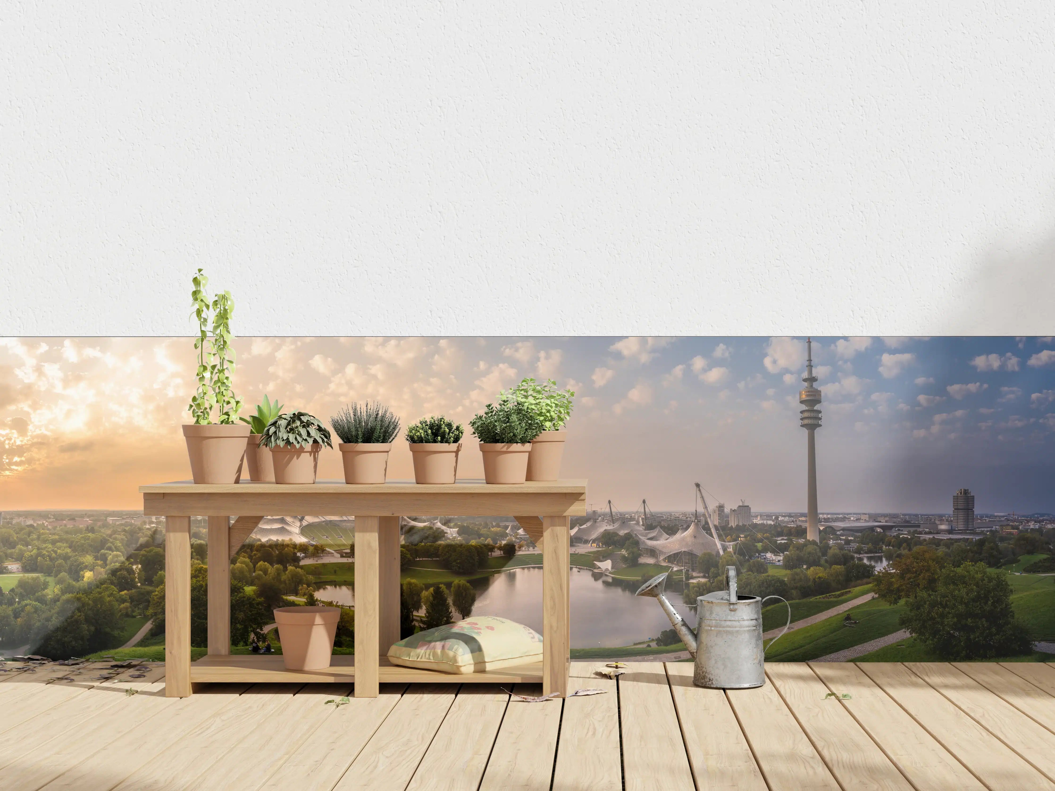 Wandverkleidung außen - München Olympiaberg mit Sonnenuntergang