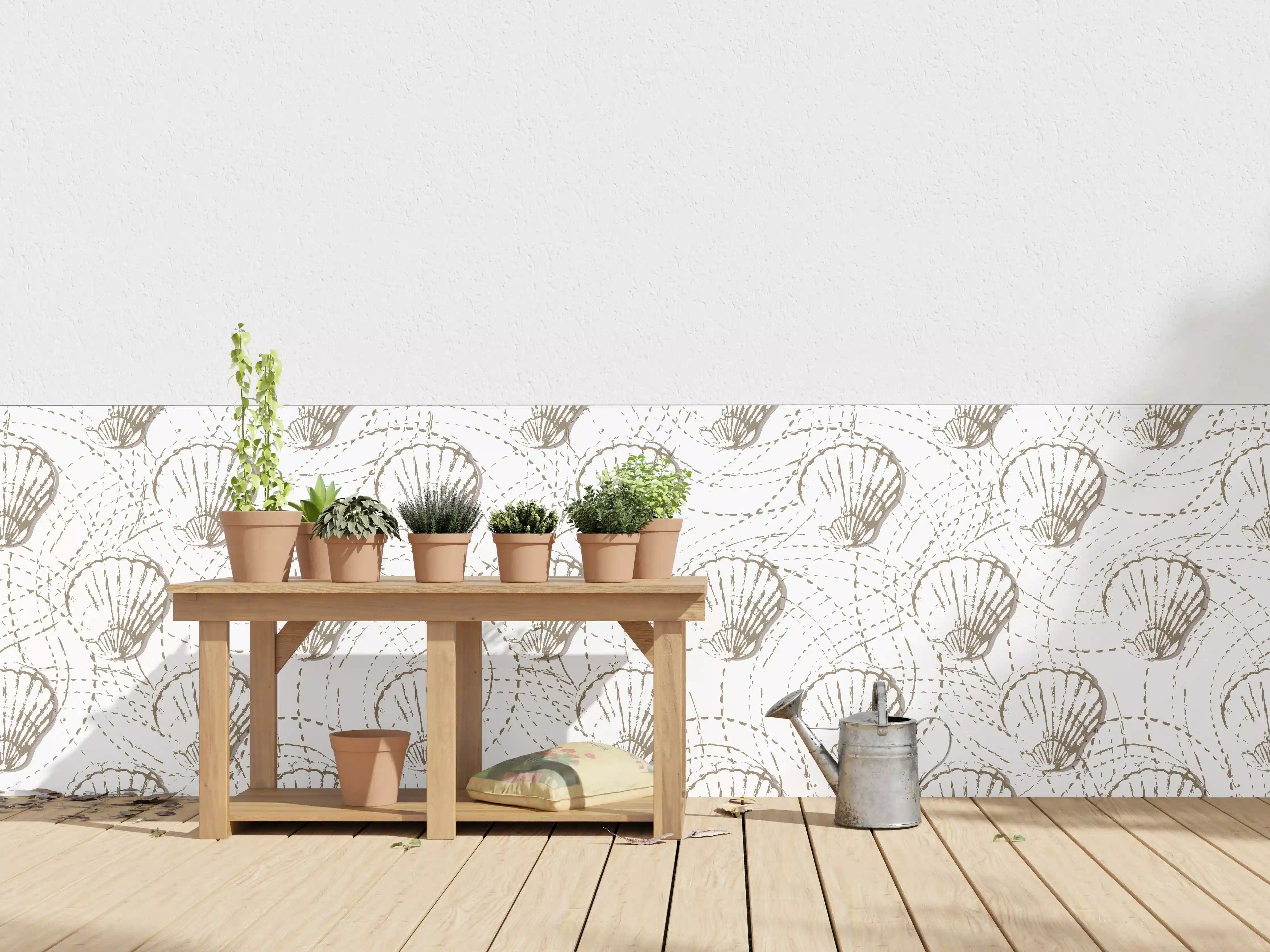 Wandverkleidung außen - Muschel-Muster Weiß-Beige