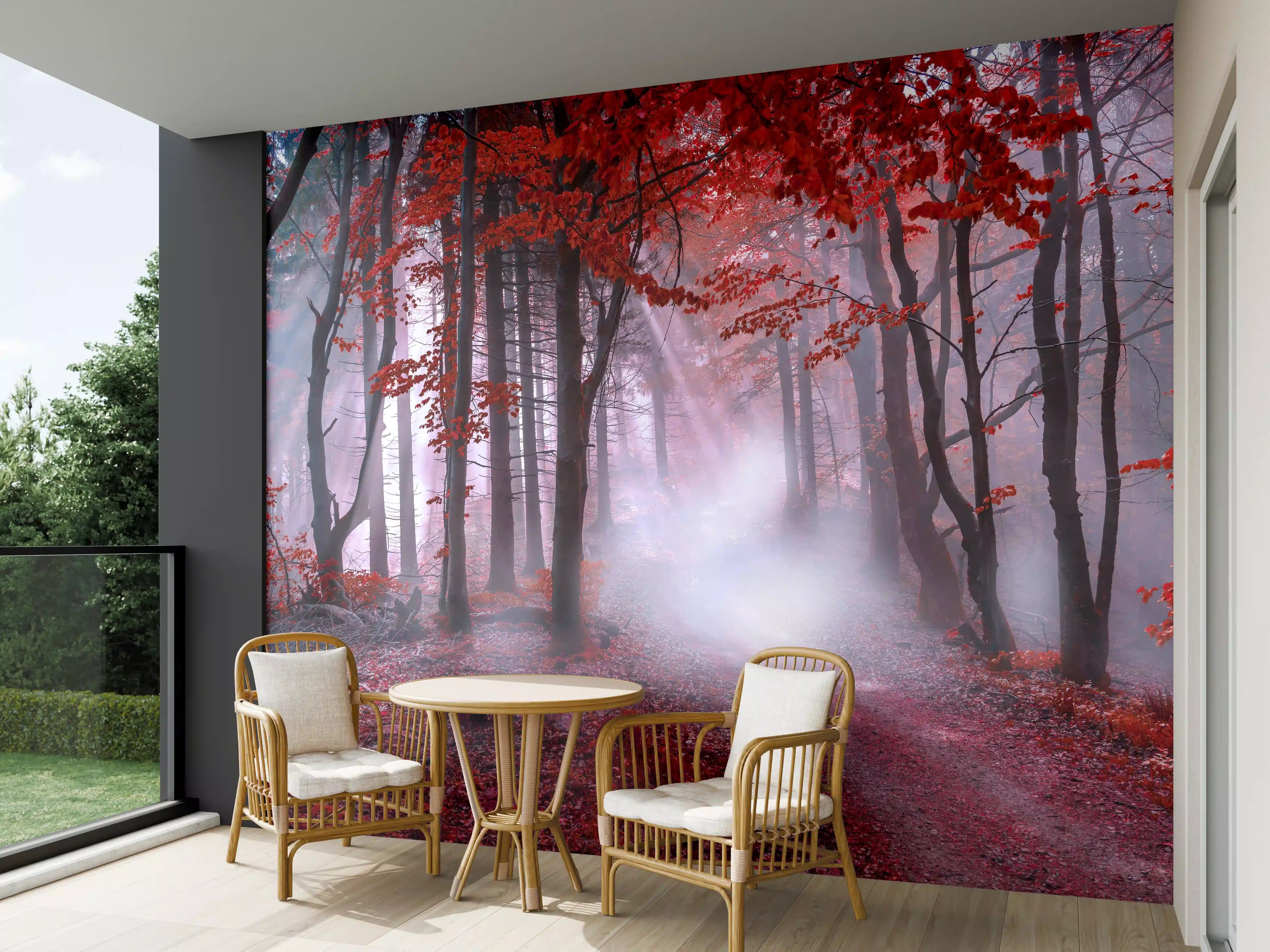 Wandverkleidung außen - Mystischer roter Wald