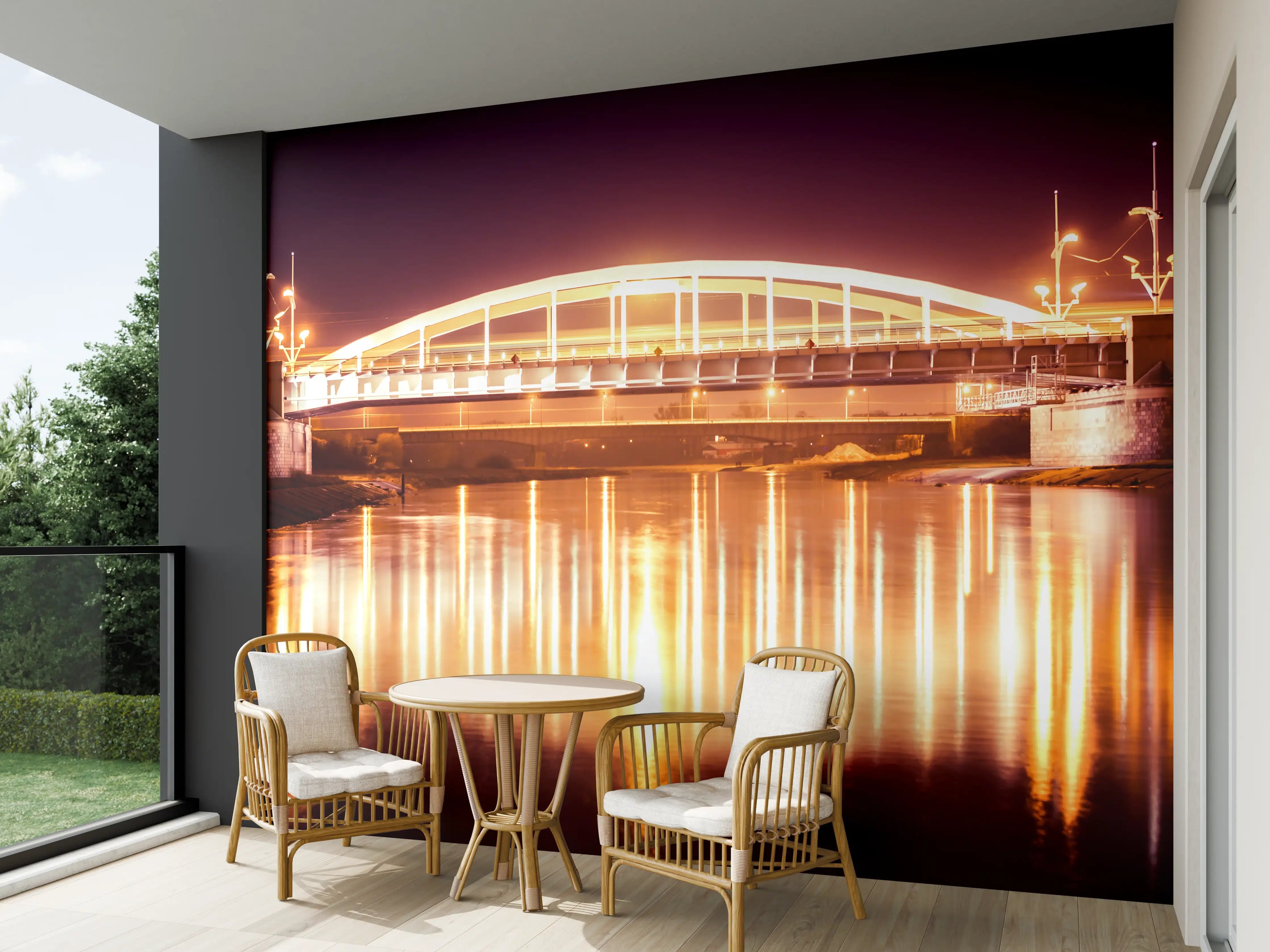 Wandverkleidung außen - Nacht Blick auf eine Brücke über den Fluss Warta in Posen