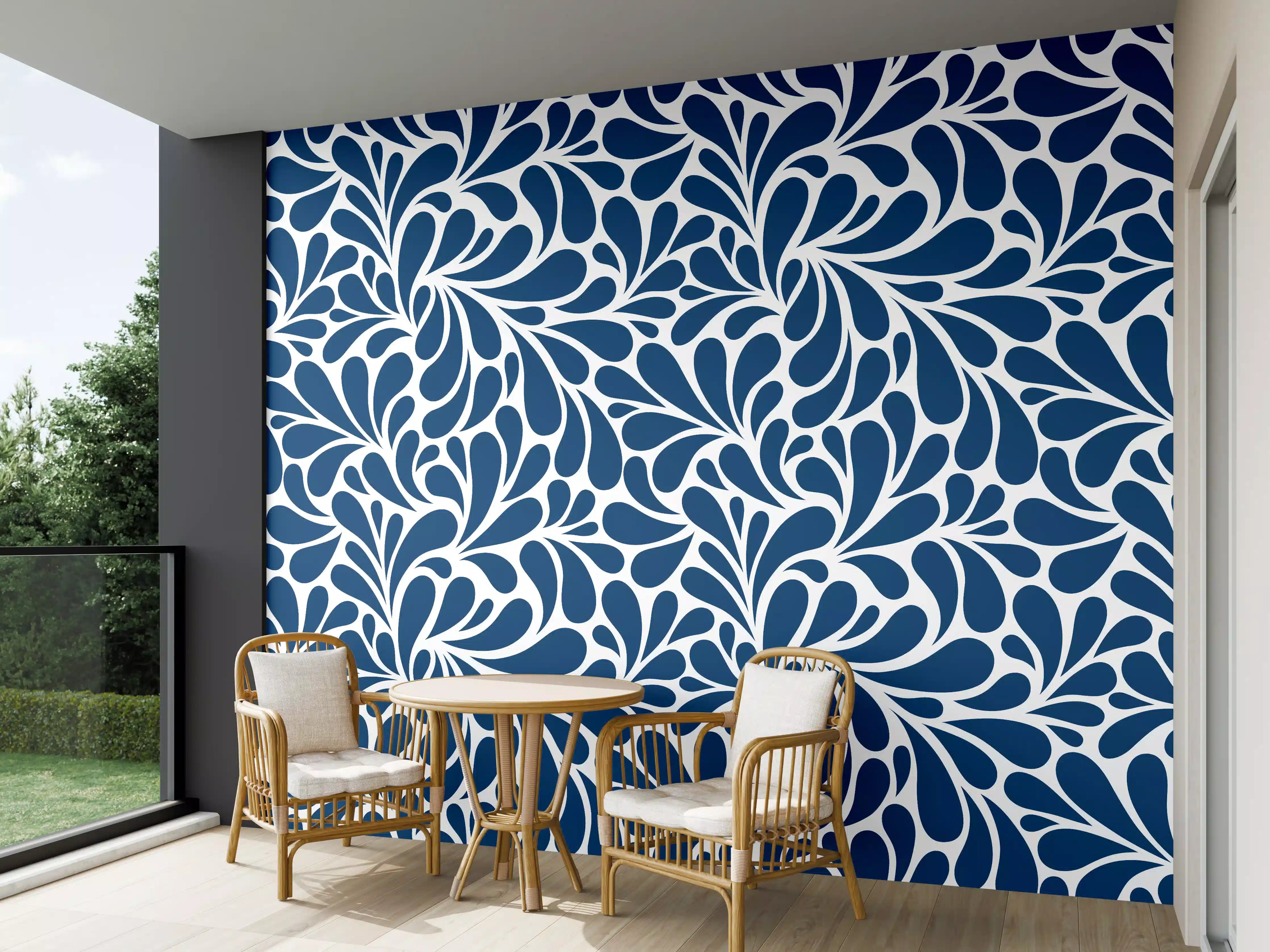 Wandverkleidung außen - Nachtblaue Blumenmuster-Decke