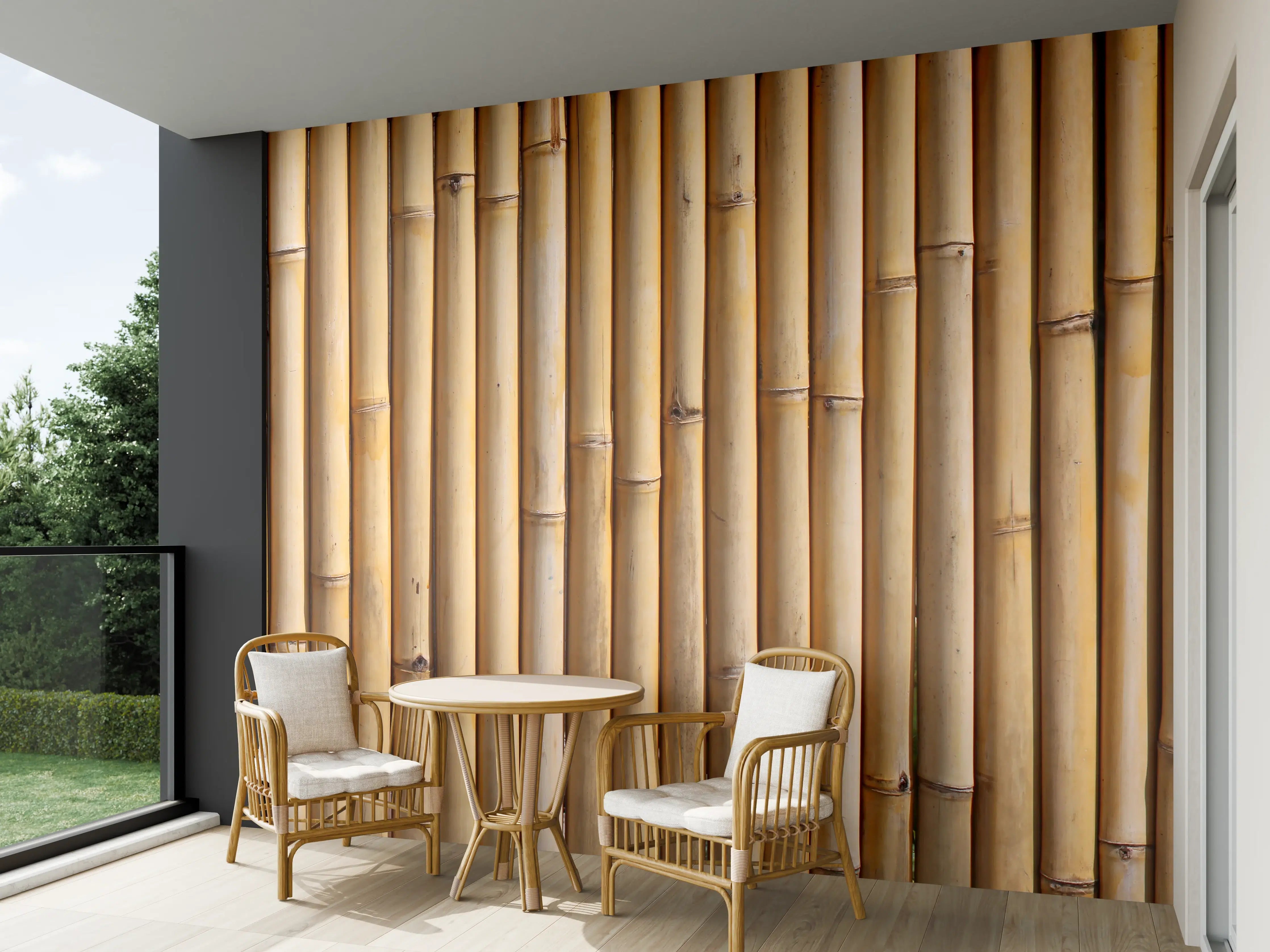 Wandverkleidung außen - Naturholz-Motiv in warmen Braun- und Beigetönen