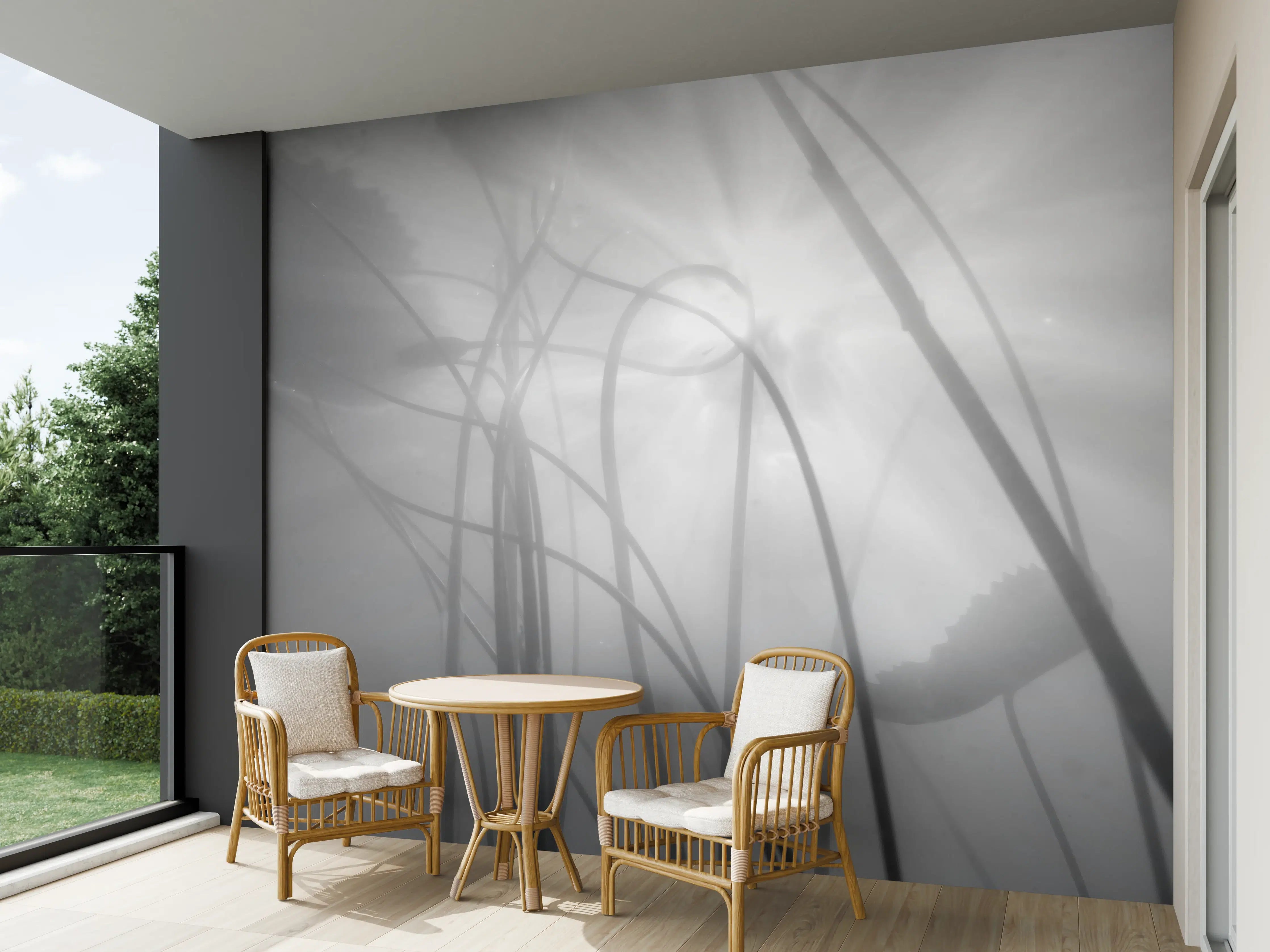 Wandverkleidung außen - Nebelhafte Wasserlilien Monochrom