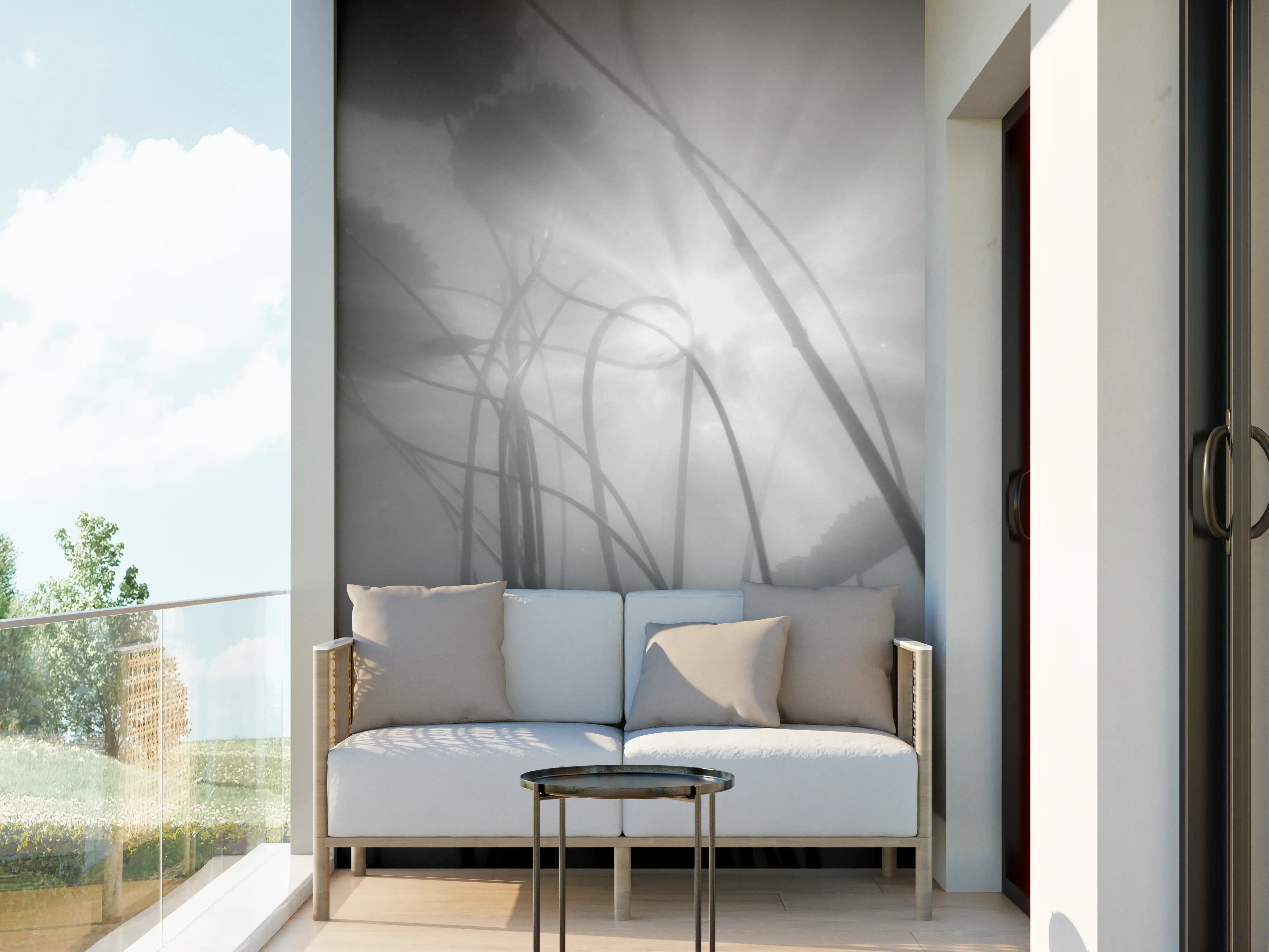 Wandverkleidung außen - Nebelhafte Wasserlilien Monochrom