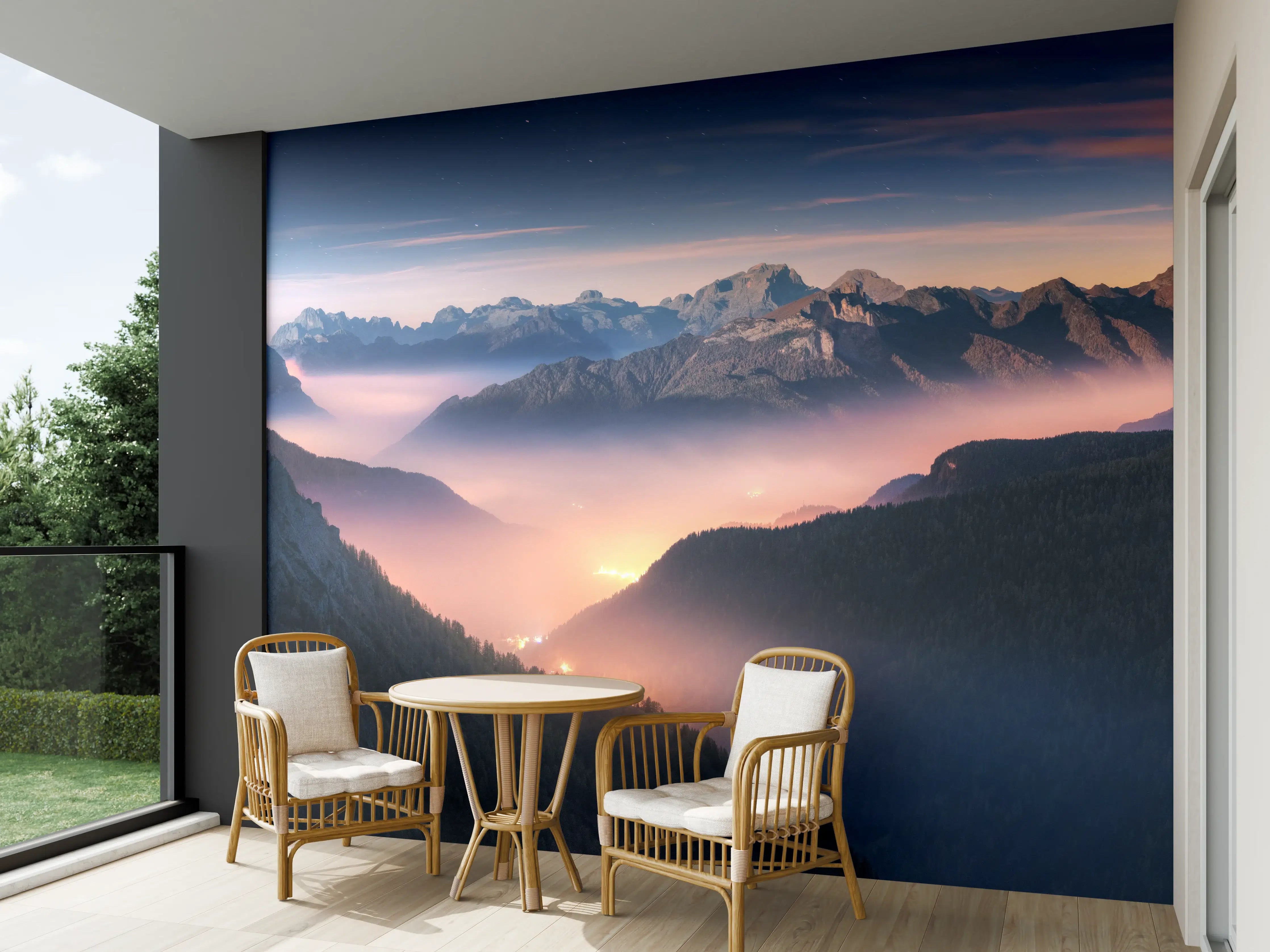Wandverkleidung außen - Nebliger Blick auf Dolomiten
