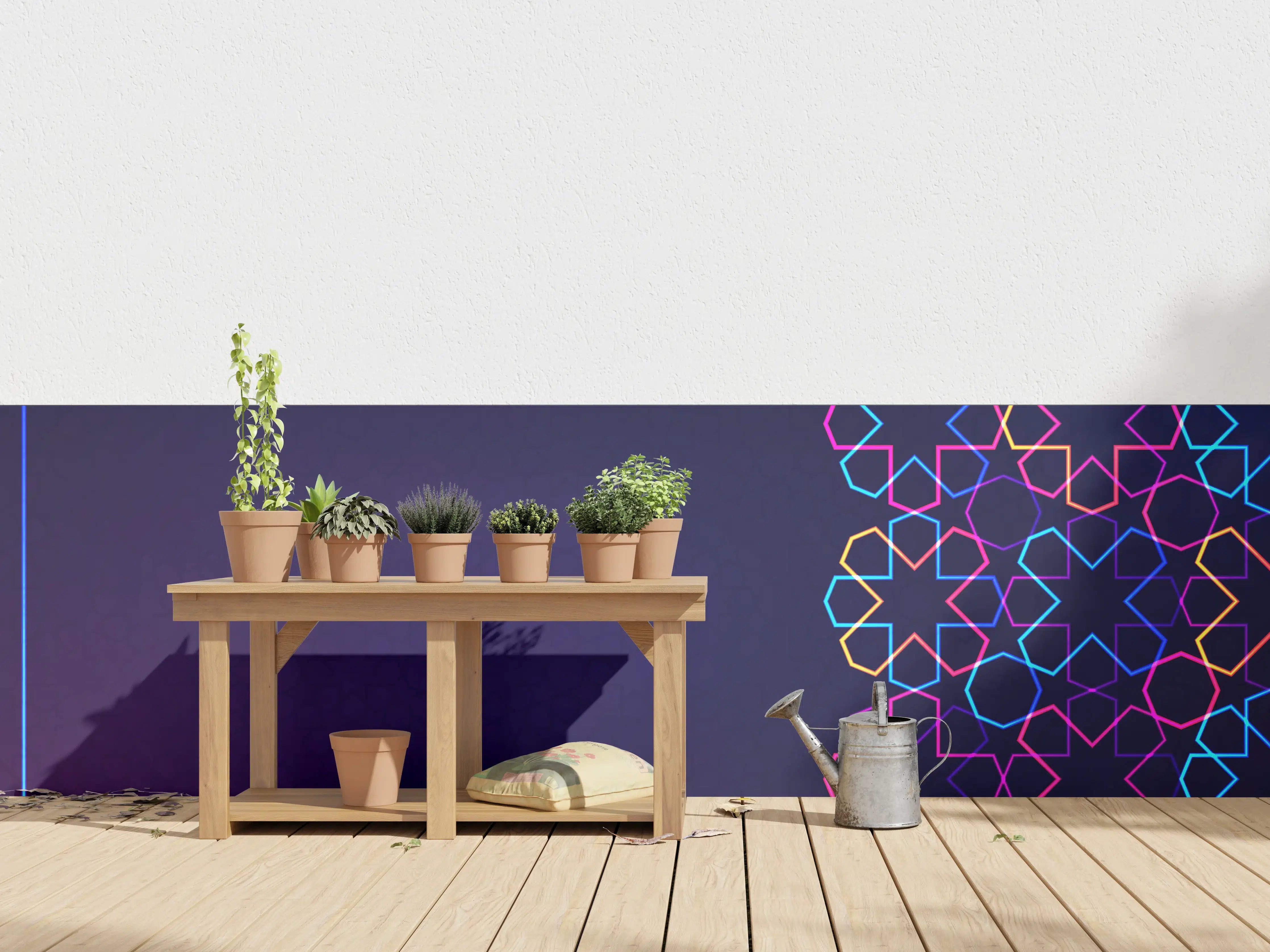Wandverkleidung außen - Neon Muster Eid Mubarak