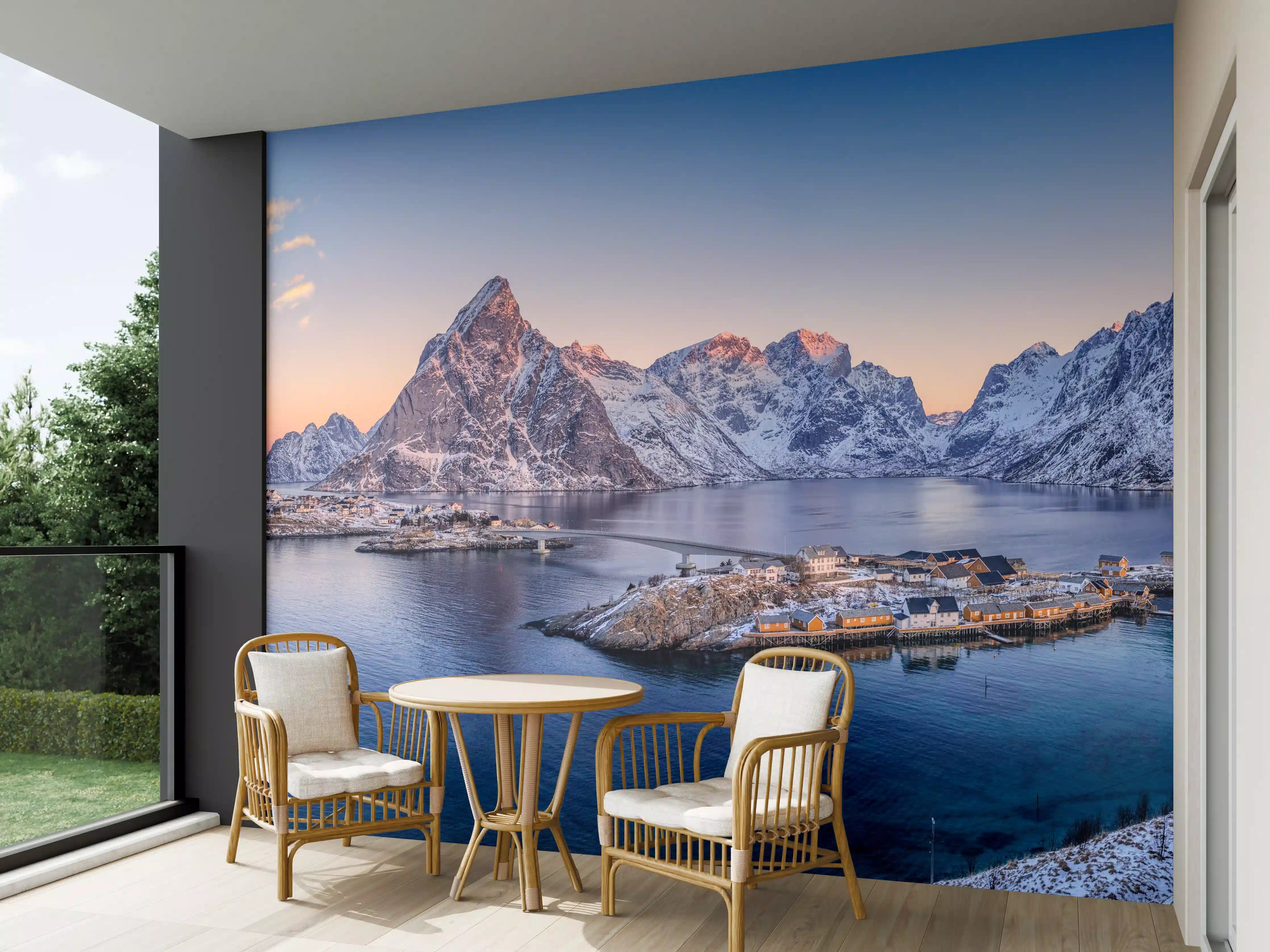 Wandverkleidung außen - Norwegen Fjord Panorama Blau-Weiß