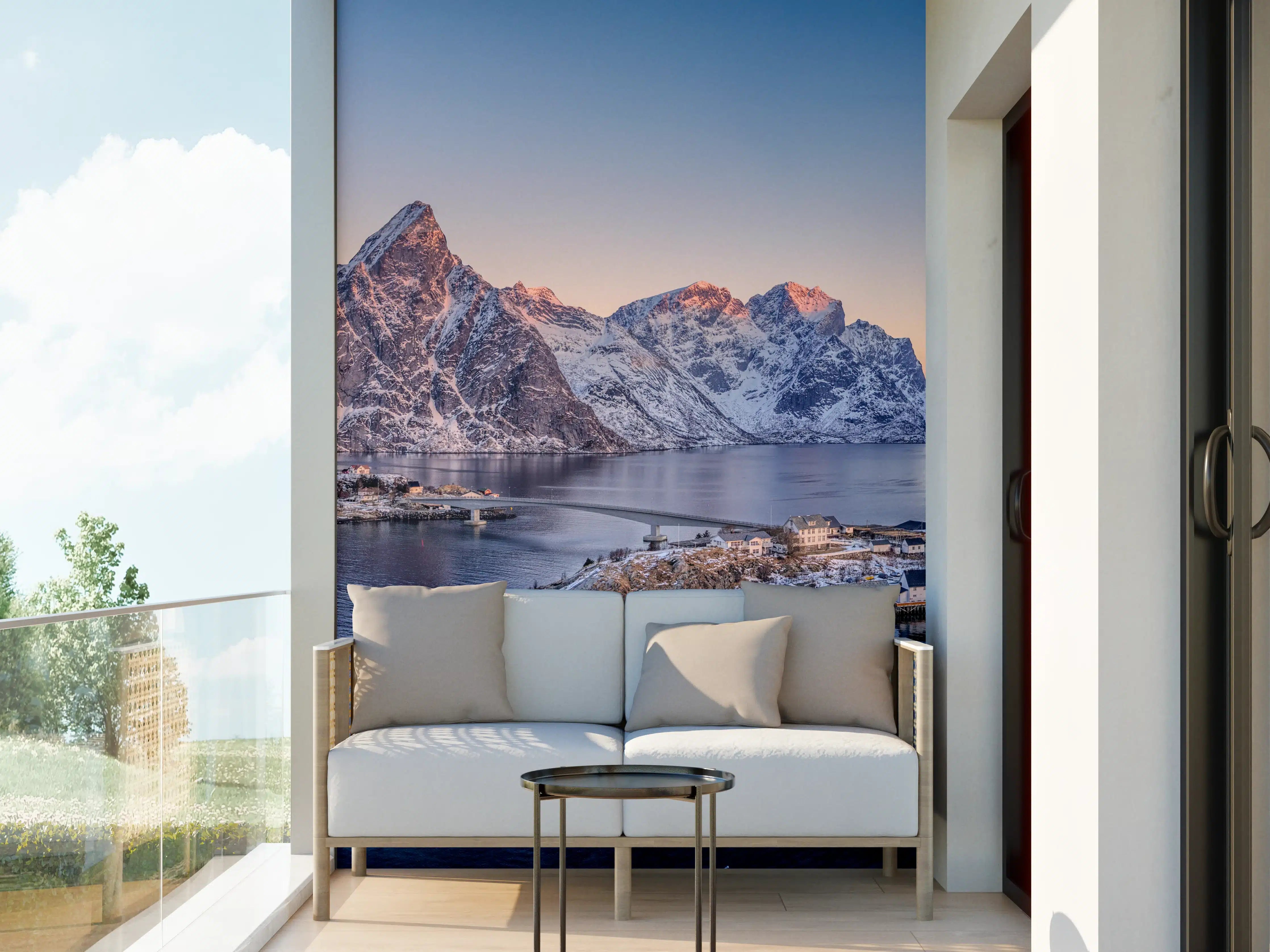 Wandverkleidung außen - Norwegen Fjord Panorama Blau-Weiß