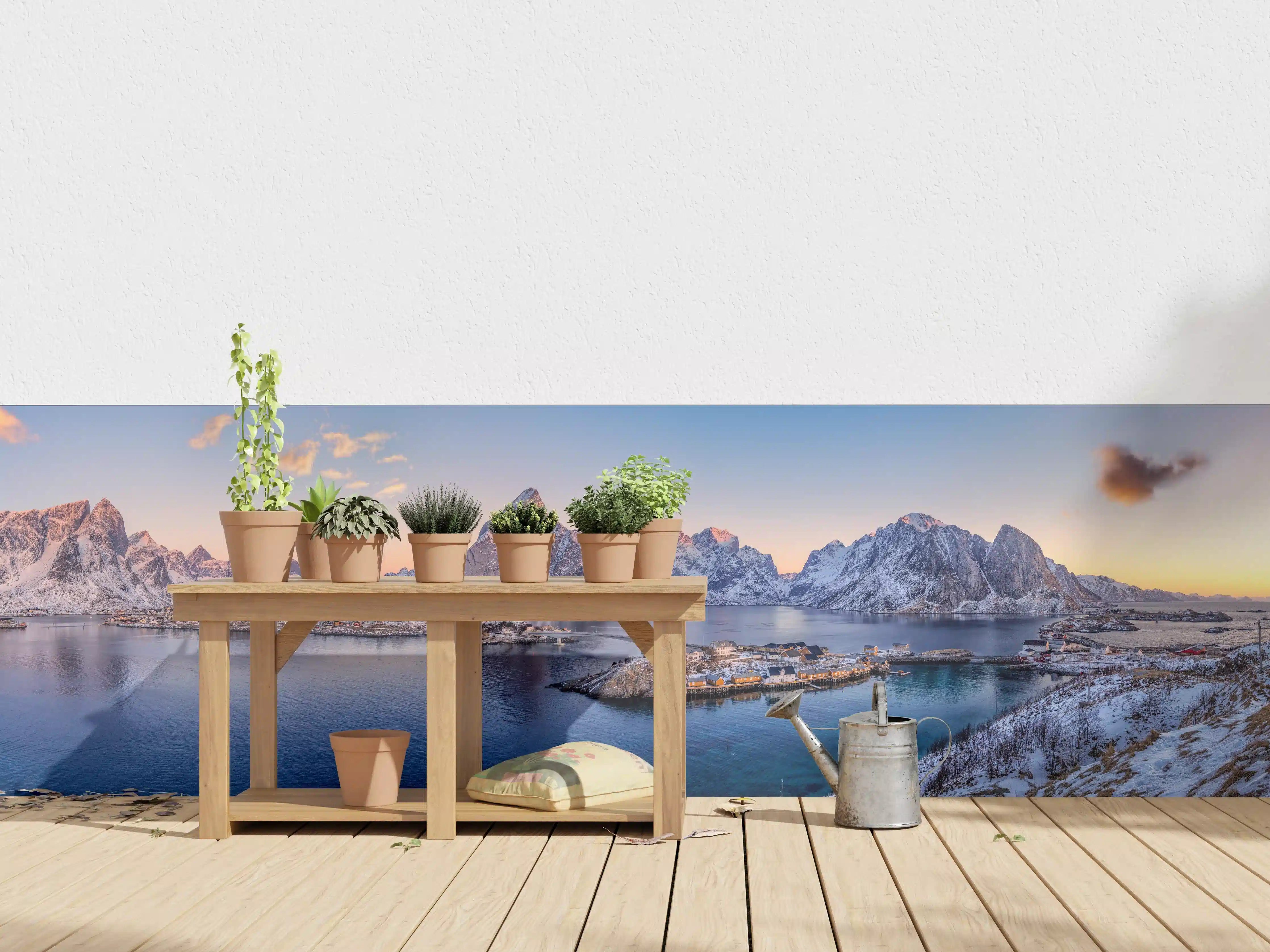 Wandverkleidung außen - Norwegen Fjord Panorama Blau-Weiß