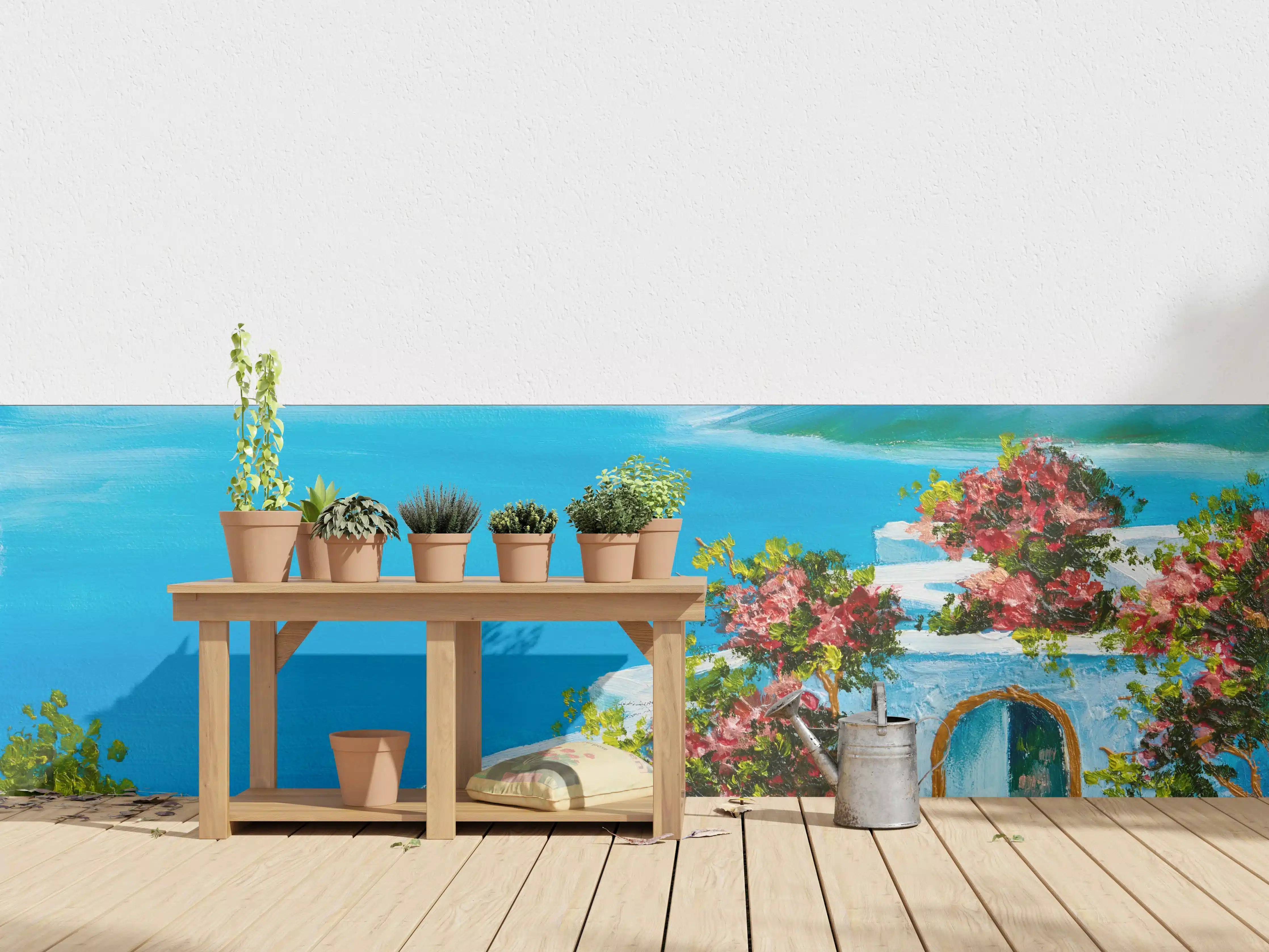 Wandverkleidung außen - Ölgemälde - Terrasse am Meer