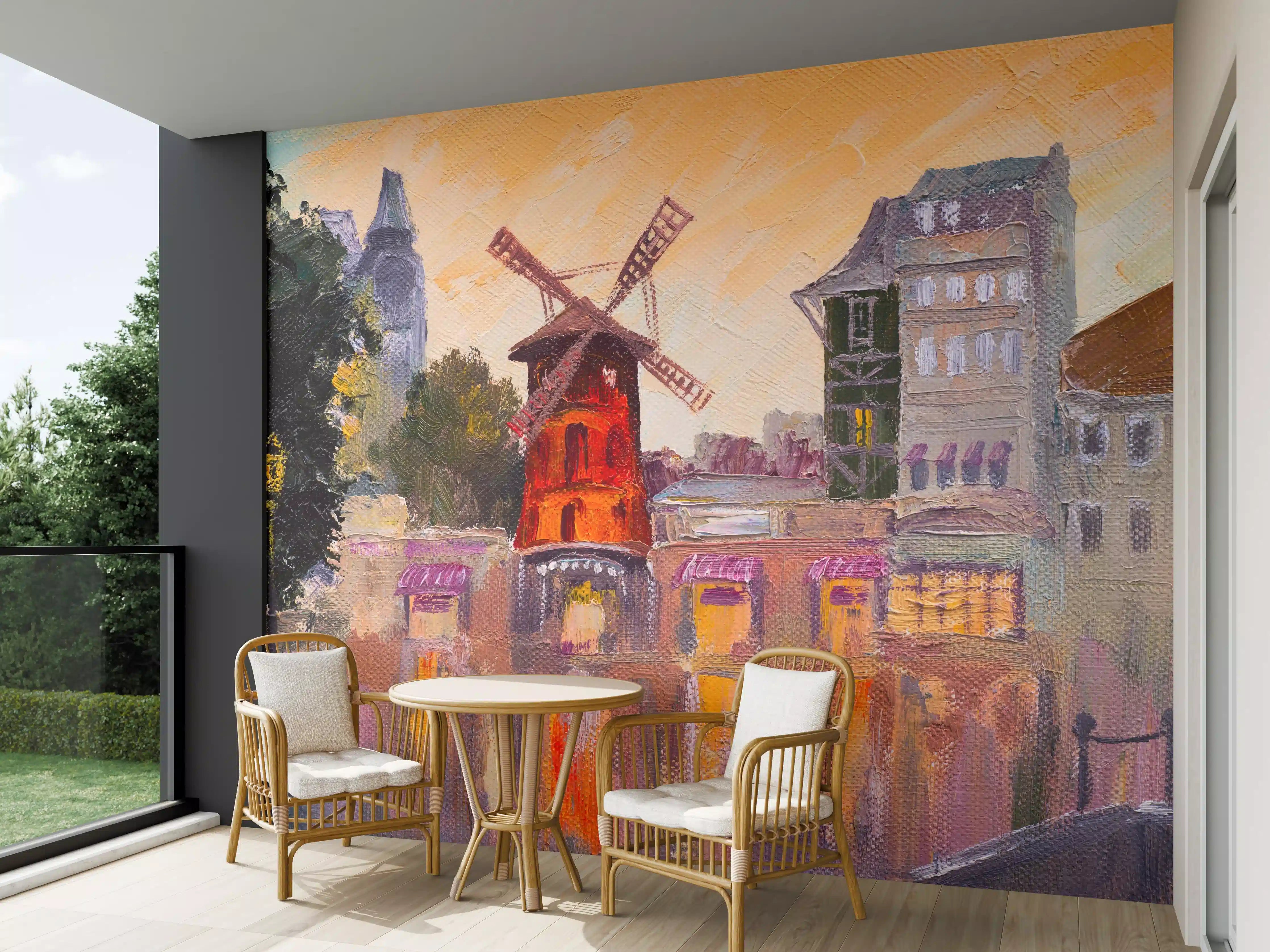 Wandverkleidung außen - Ölgemälde Stadtbild - Moulin rouge