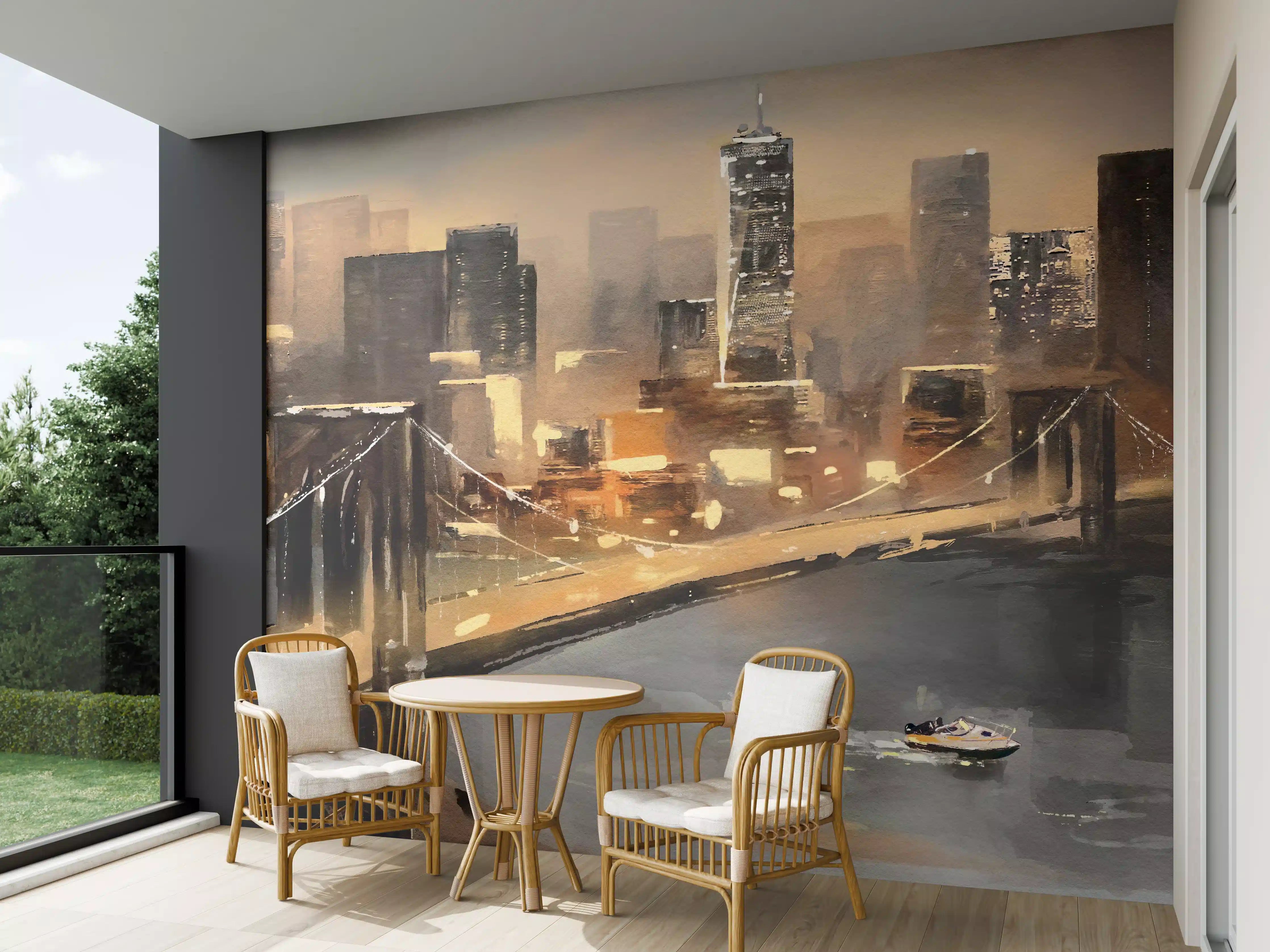 Wandverkleidung außen - Ölgemälde auf Leinwand - Ansicht von New York