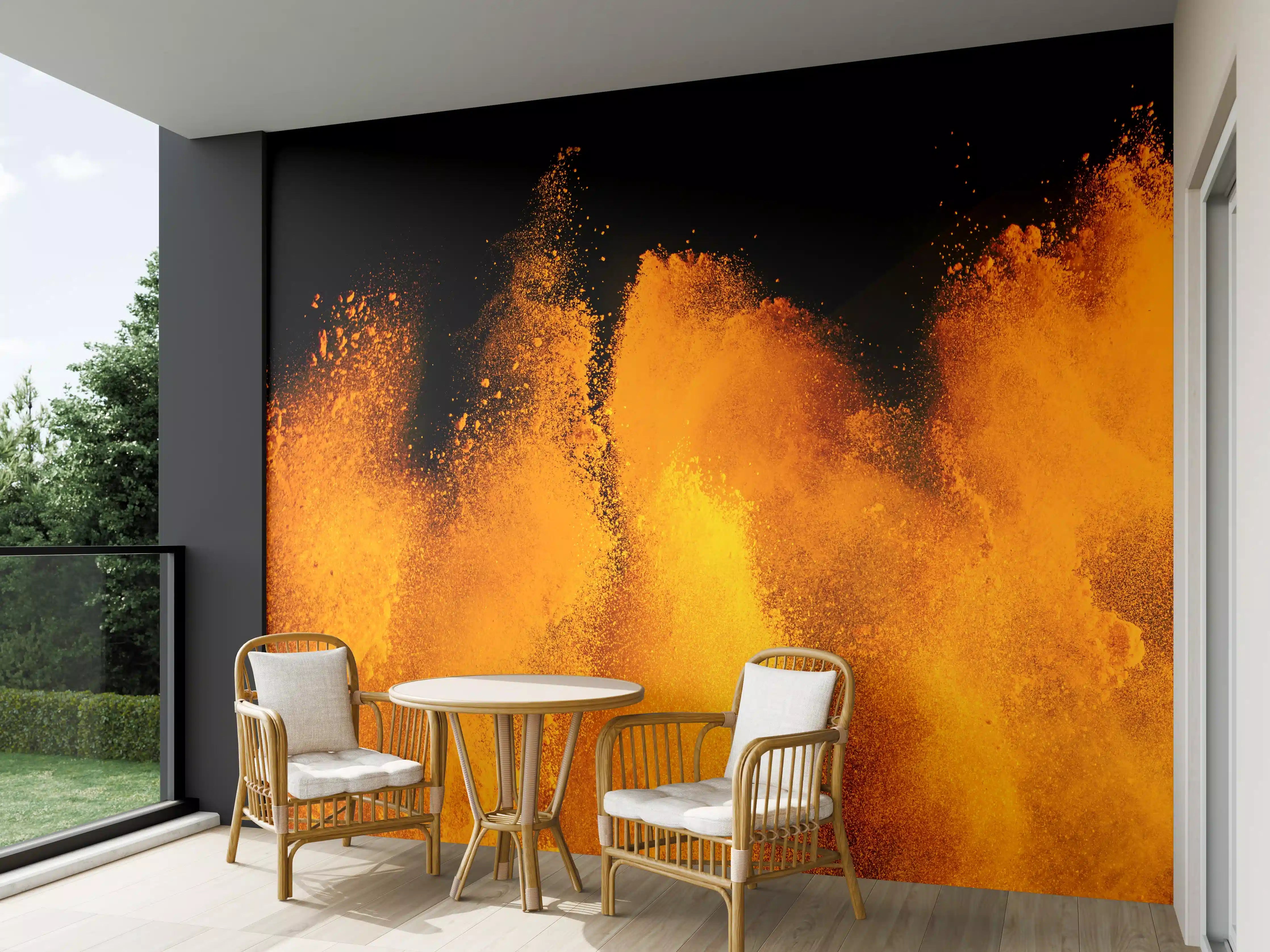 Wandverkleidung außen - Orange-Rote Holi Farbexplosion