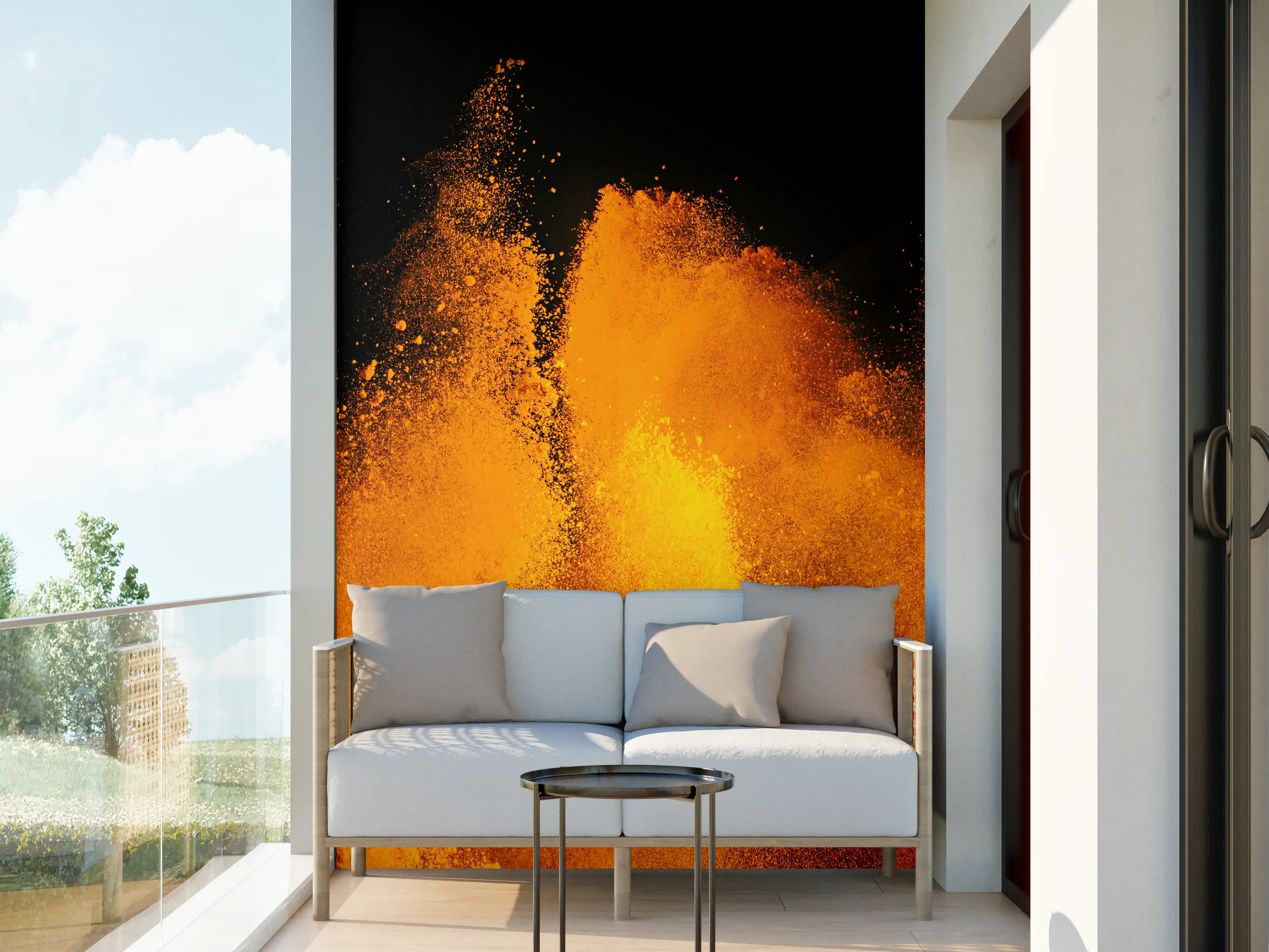 Wandverkleidung außen - Orange-Rote Holi Farbexplosion