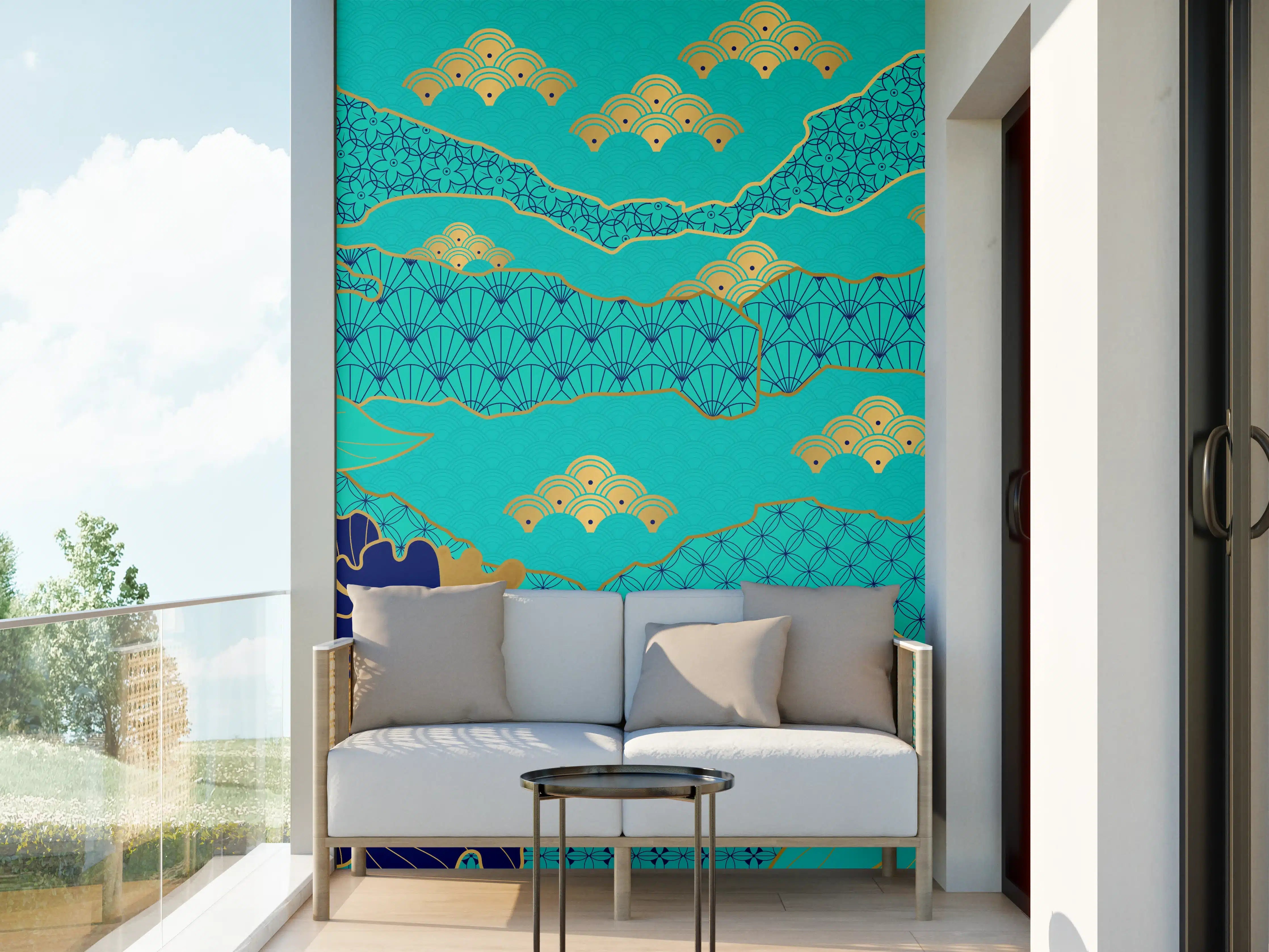 Wandverkleidung außen - Orientalisch-Blauer Blumen-Digitaldruck