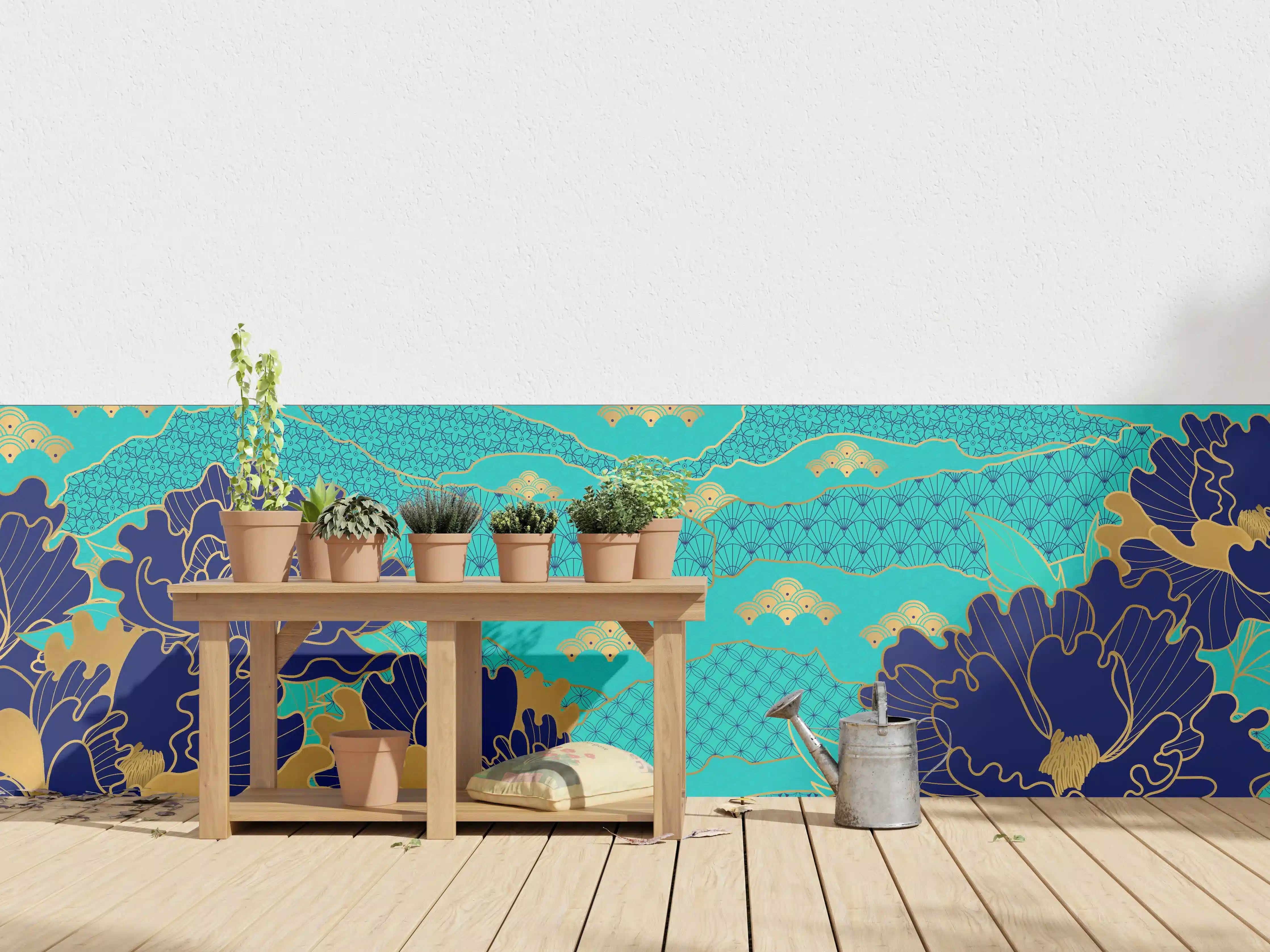 Wandverkleidung außen - Orientalisch-Blauer Blumen-Digitaldruck