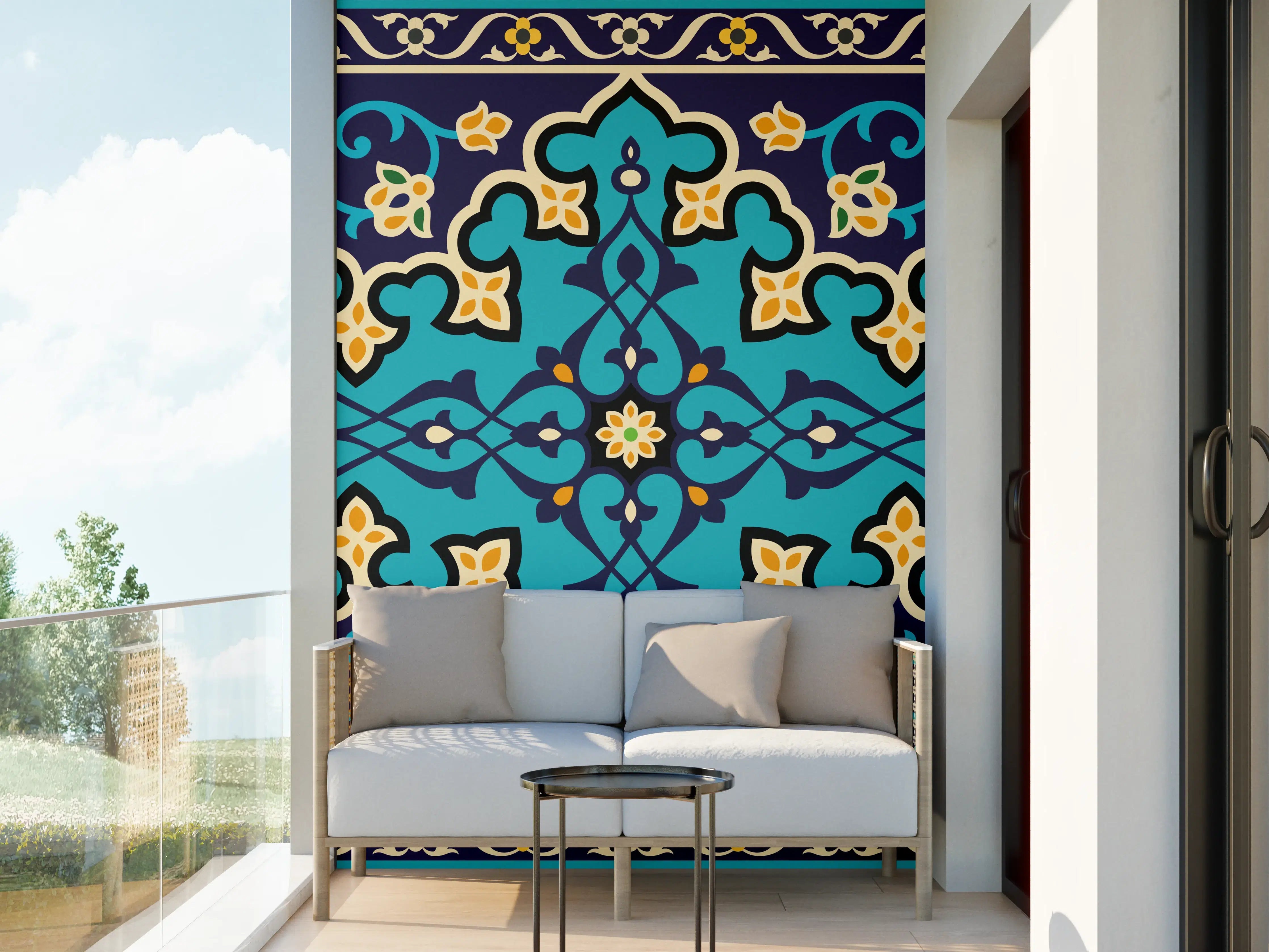 Wandverkleidung außen - Orientalisches Blau-Gold Muster