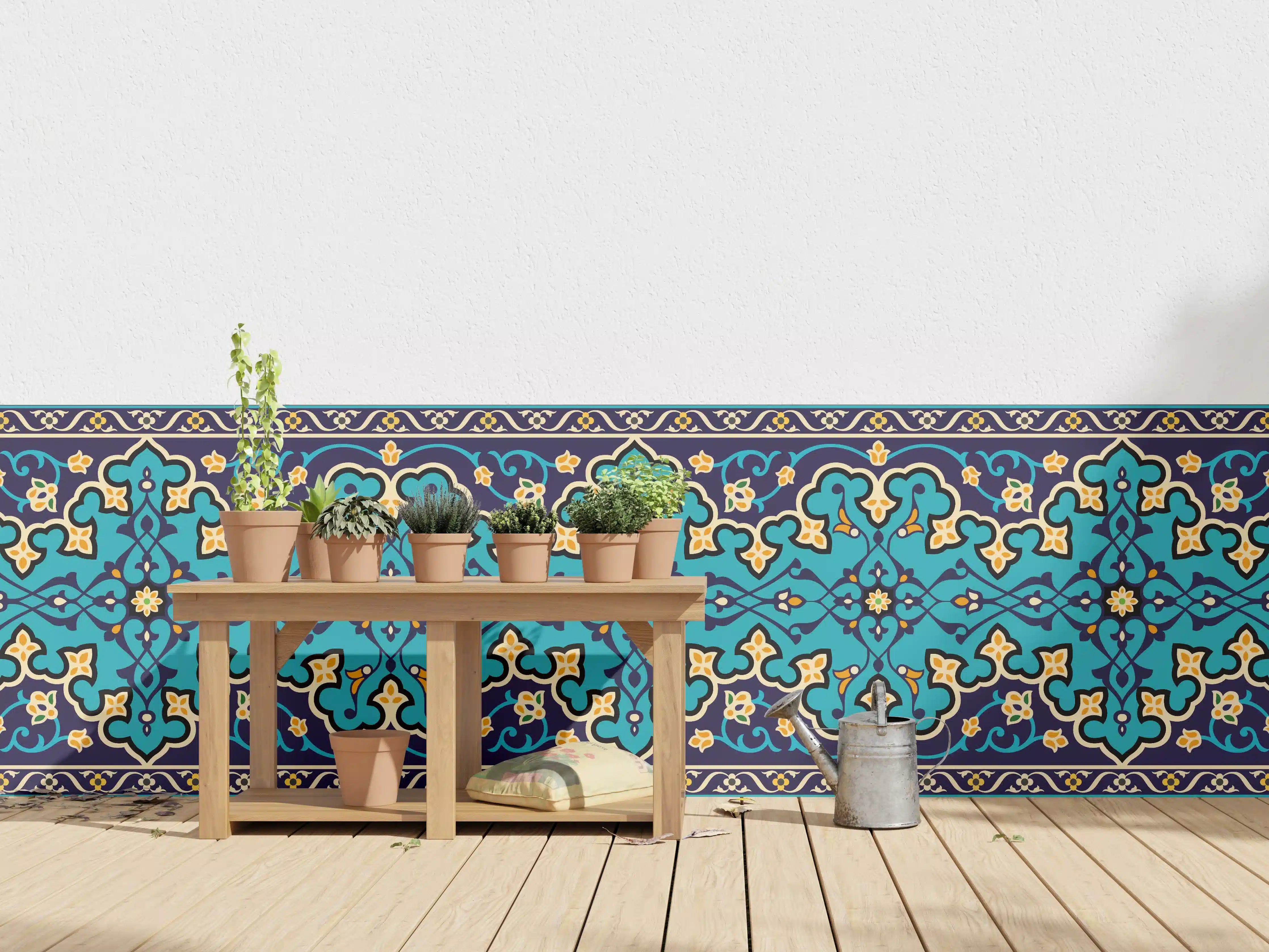 Wandverkleidung außen - Orientalisches Blau-Gold Muster