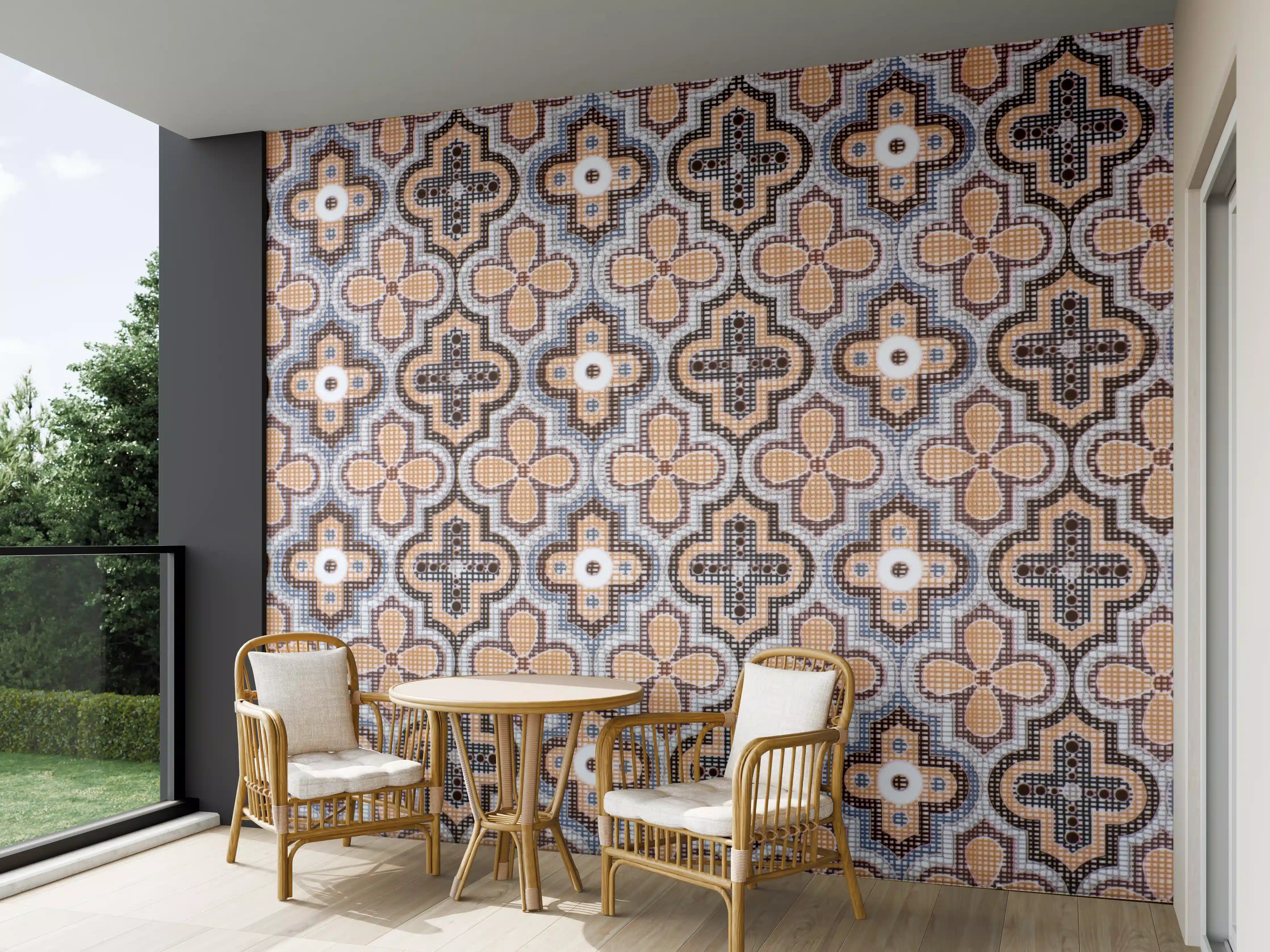 Wandverkleidung außen - Ornamentale Beige-Muster-Fliesen
