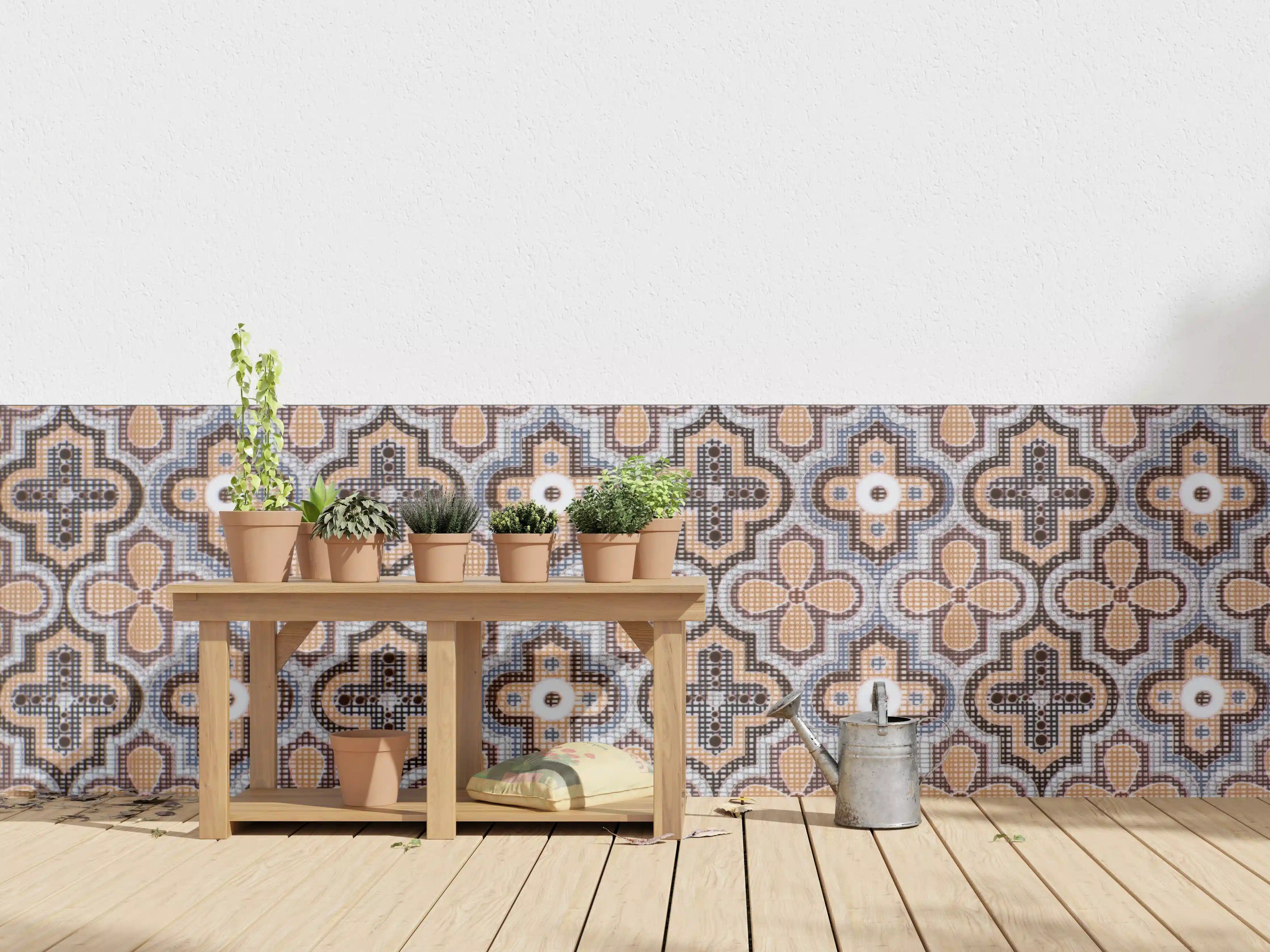 Wandverkleidung außen - Ornamentale Beige-Muster-Fliesen