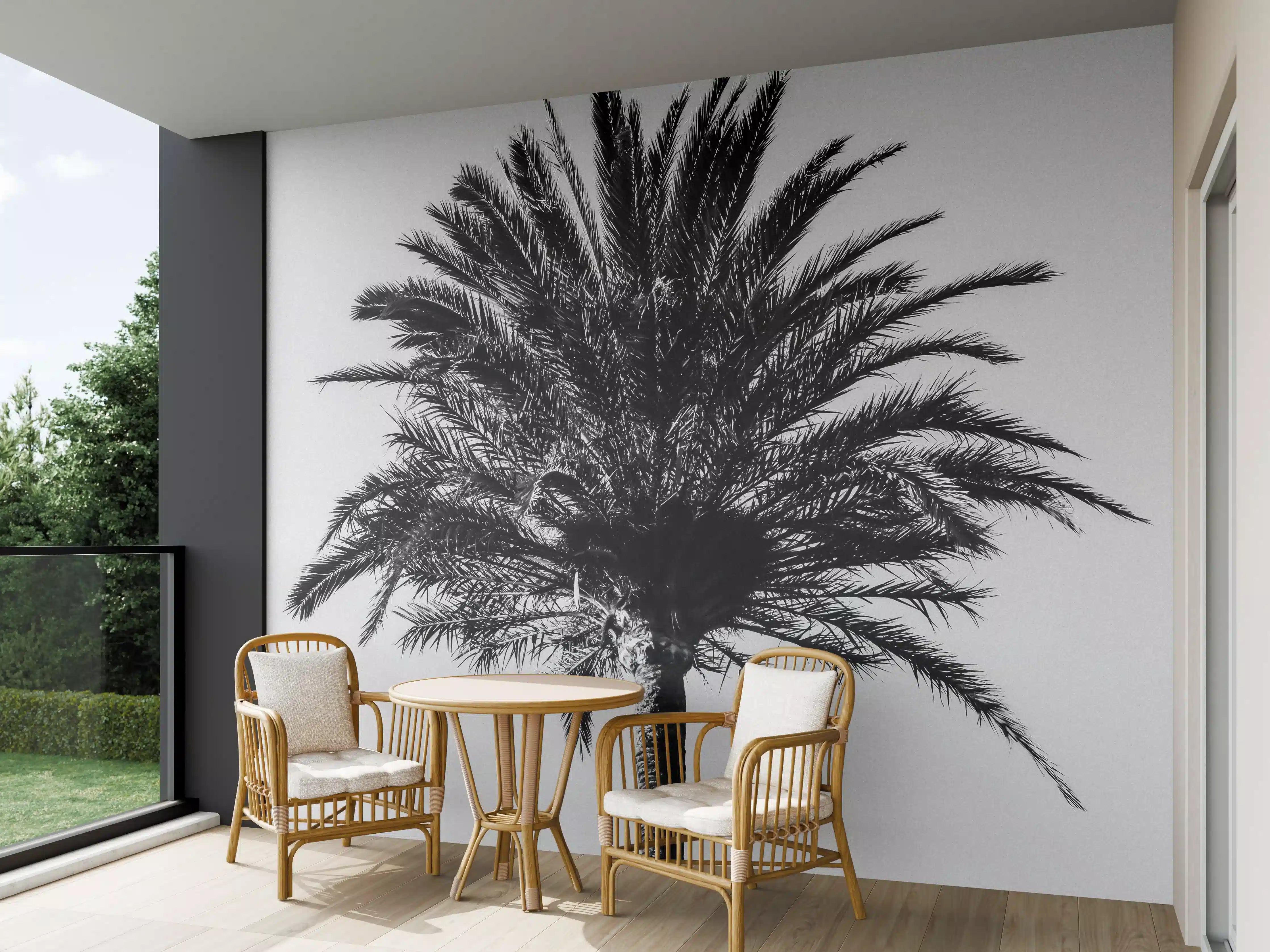 Wandverkleidung außen - Palme - Schwarz-weiß