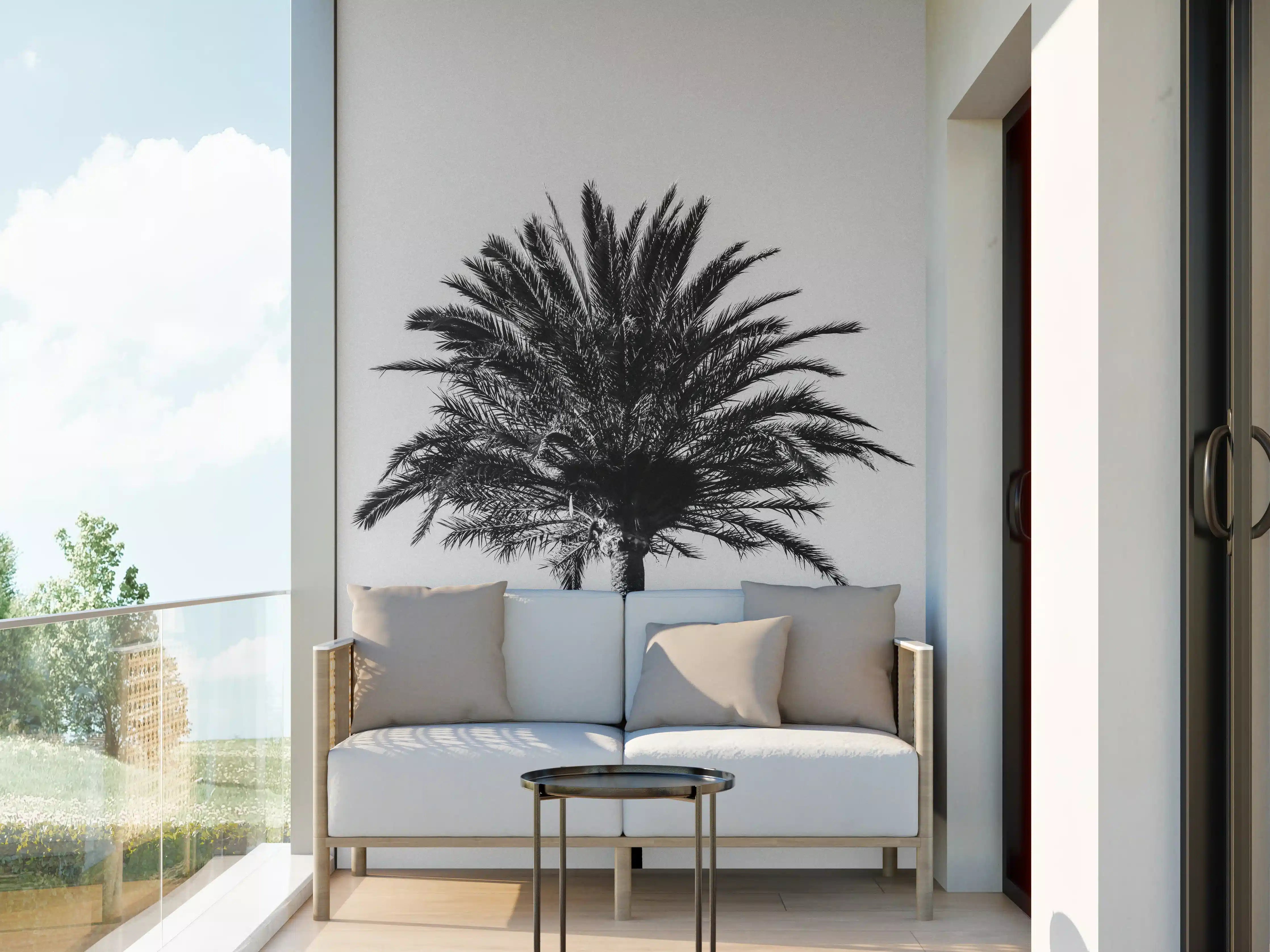Wandverkleidung außen - Palme - Schwarz-weiß