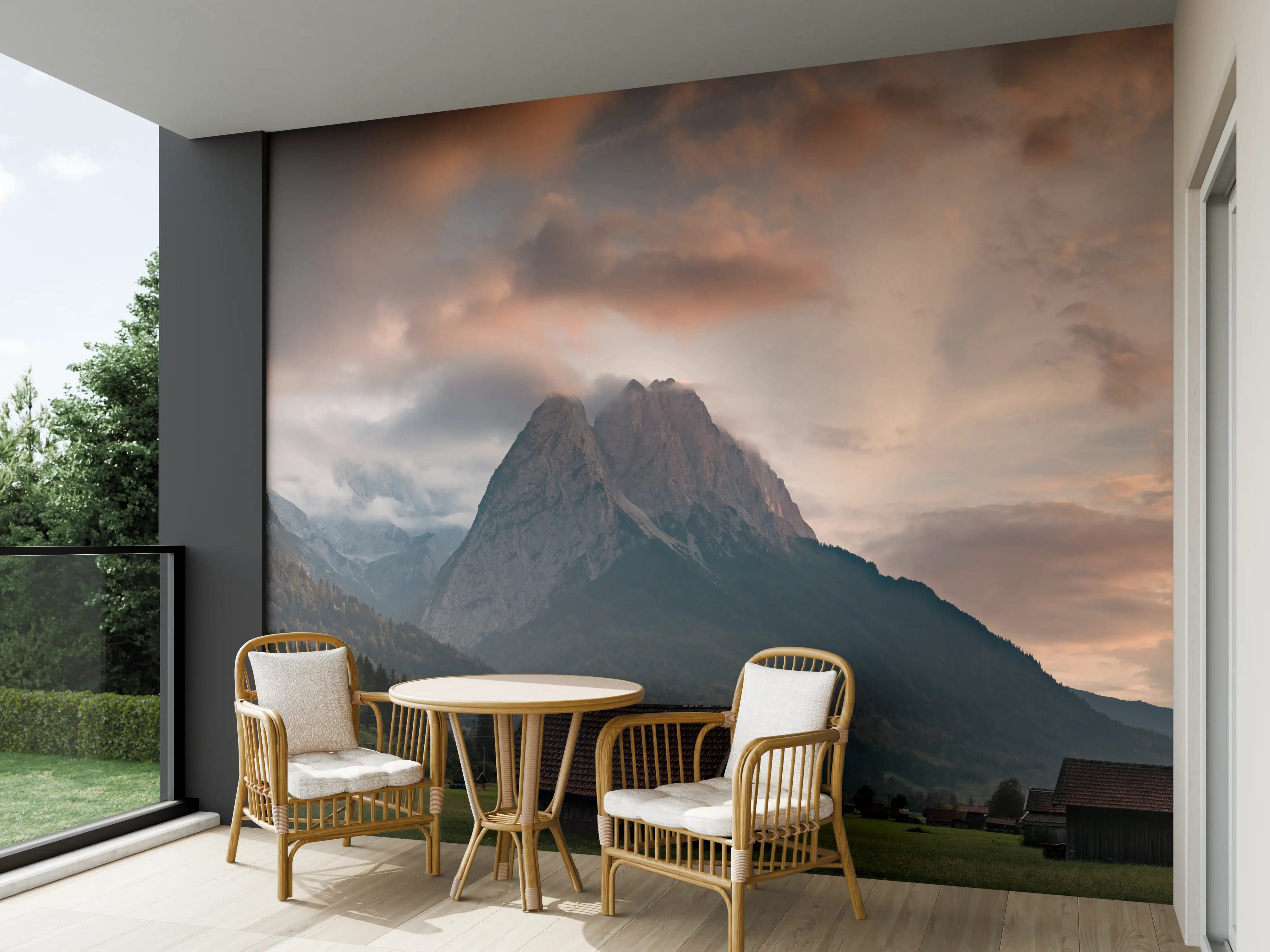 Wandverkleidung außen - Panorama von der wolkenverhangenen Zugspitze