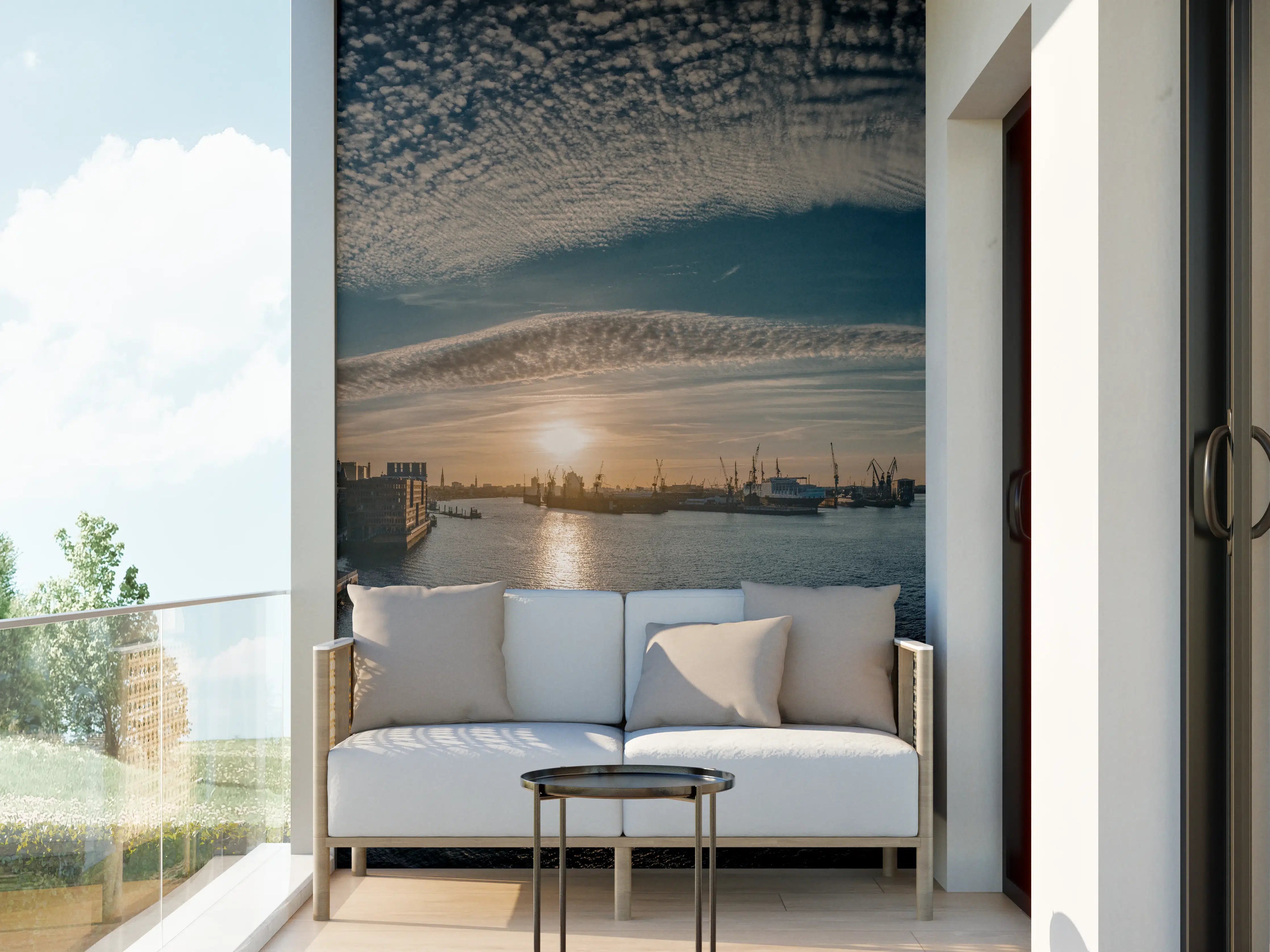 Wandverkleidung außen - Panoramablick Hamburg bei Sonnenuntergang