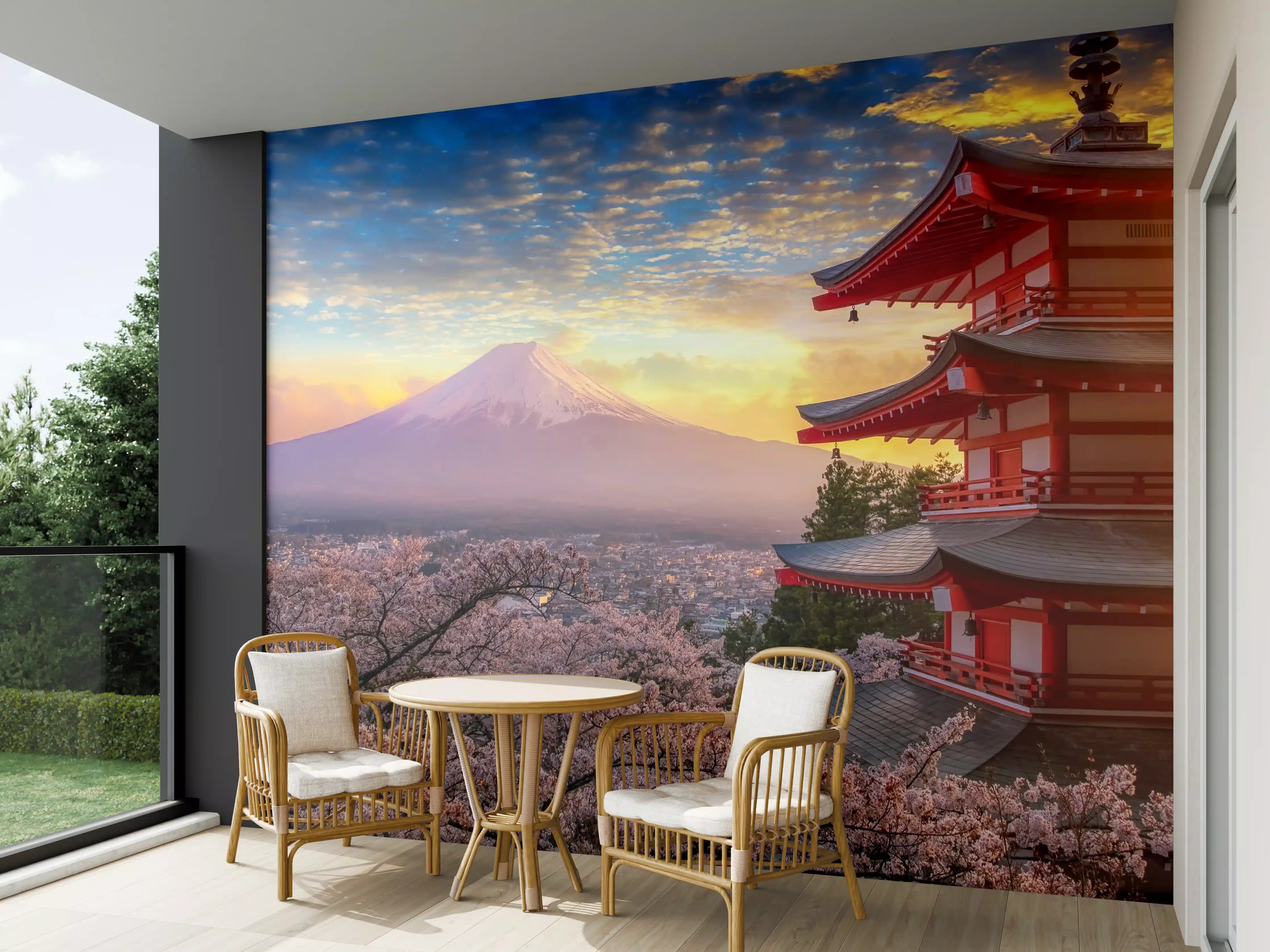 Wandverkleidung außen - Panoramablick auf Fujiyoshida Sonnenuntergang